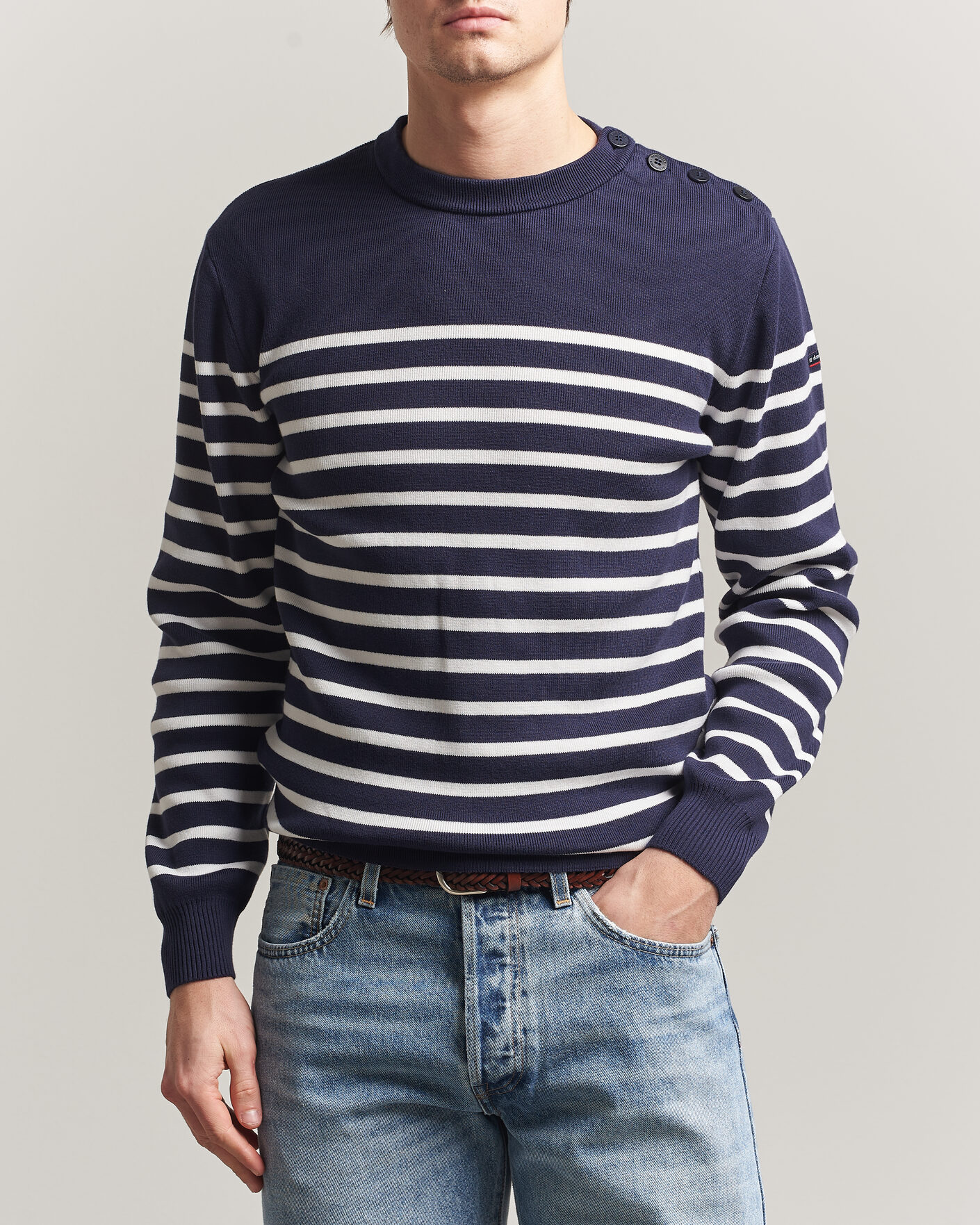 Herre | Gensere | Armor-lux | Groix Striped Sweater Navy/Nature