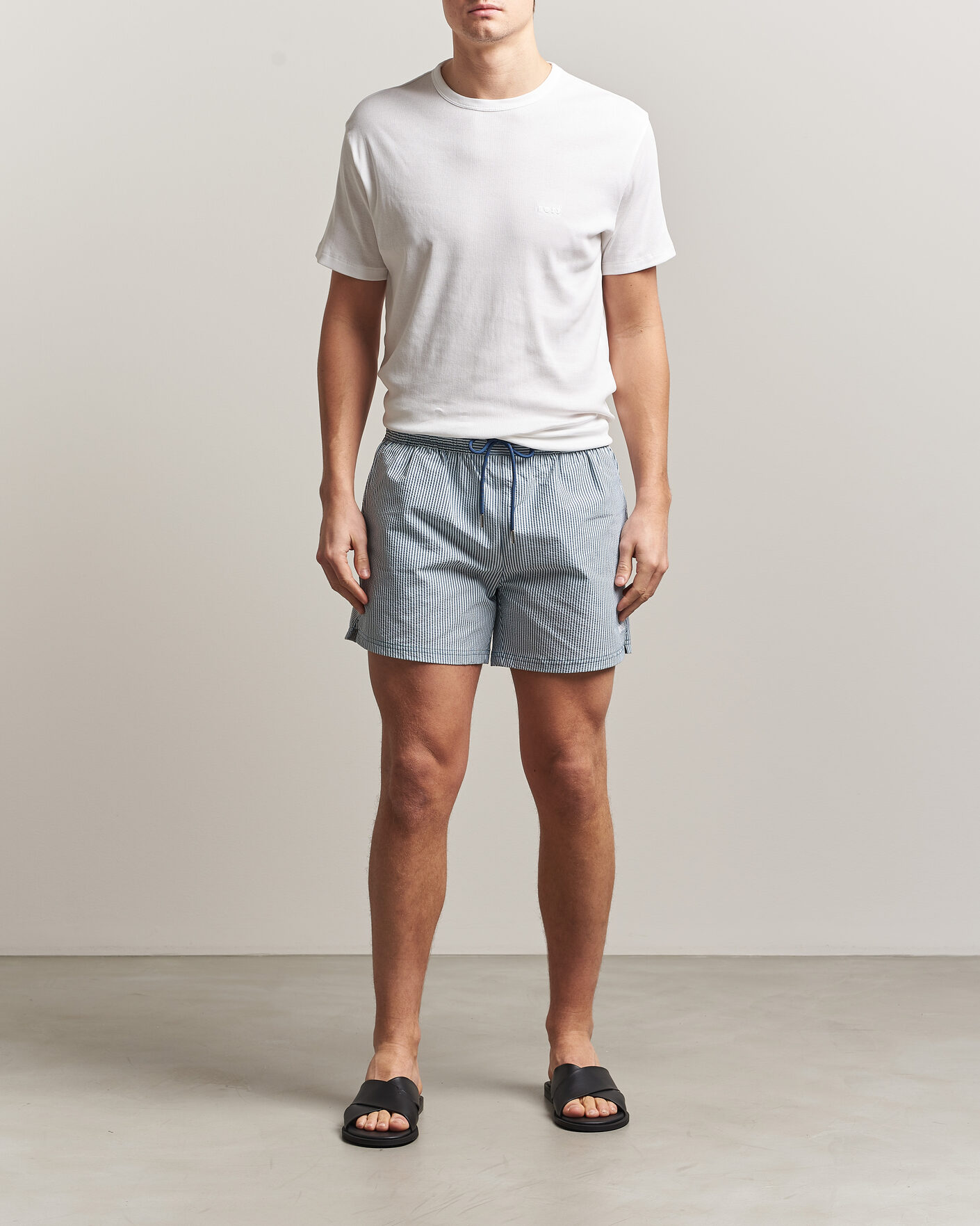 Herre | Badeshorts | BOSS BLACK | Velvetfish Seersucker Swimshorts Open Blue