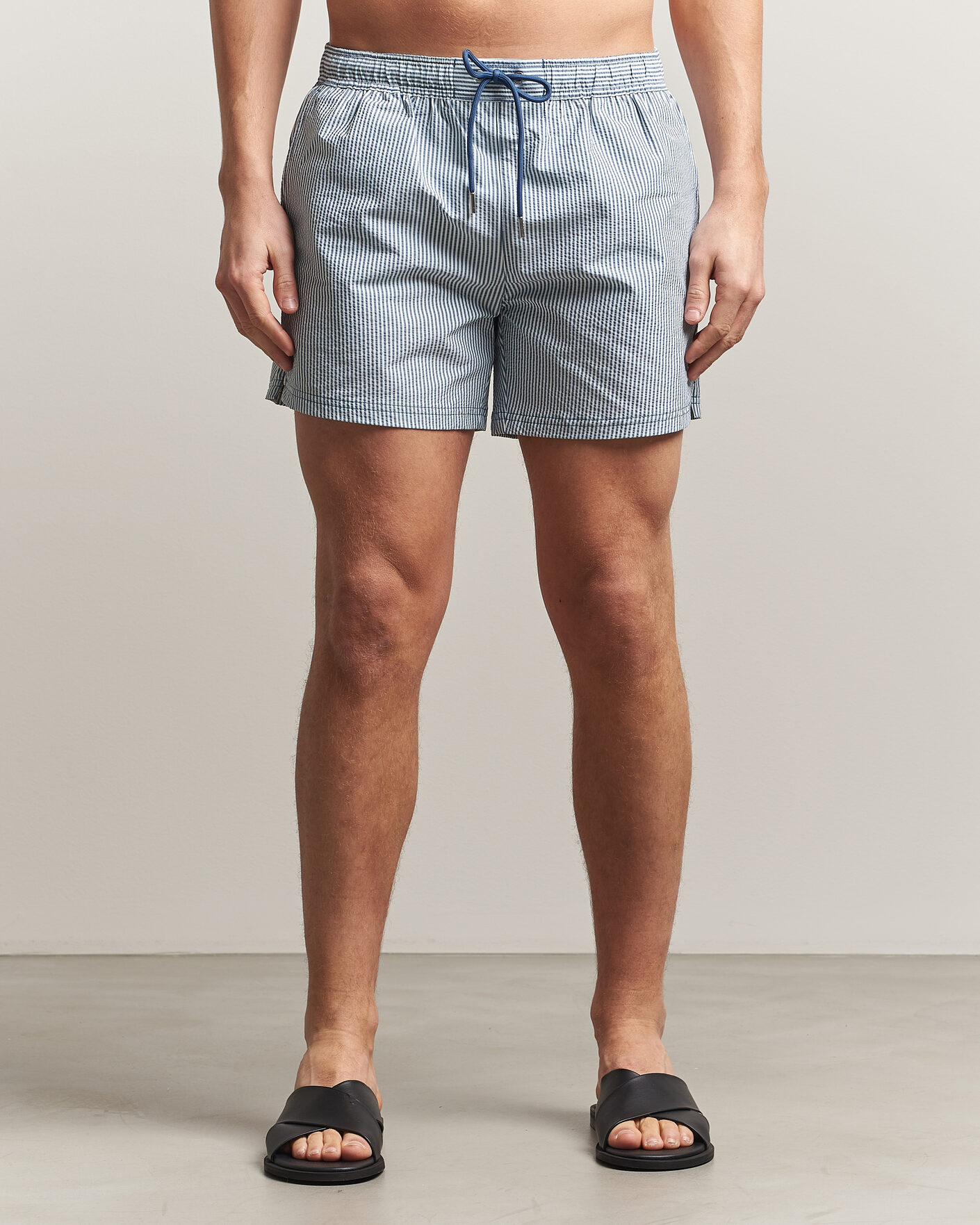 Herre | Badeshorts | BOSS BLACK | Velvetfish Seersucker Swimshorts Open Blue