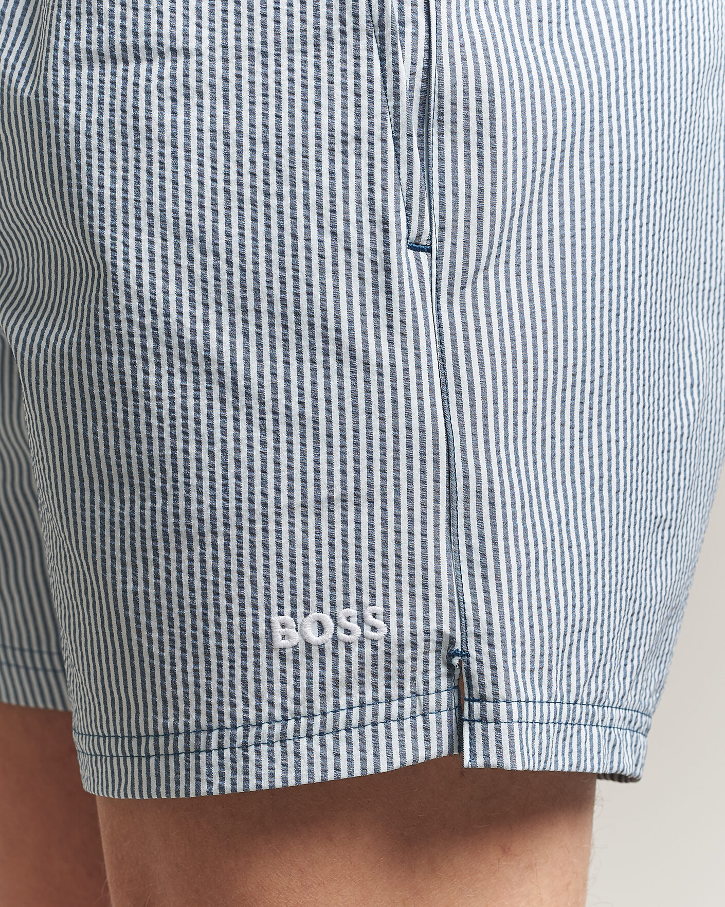 Herre | Badeshorts | BOSS BLACK | Velvetfish Seersucker Swimshorts Open Blue