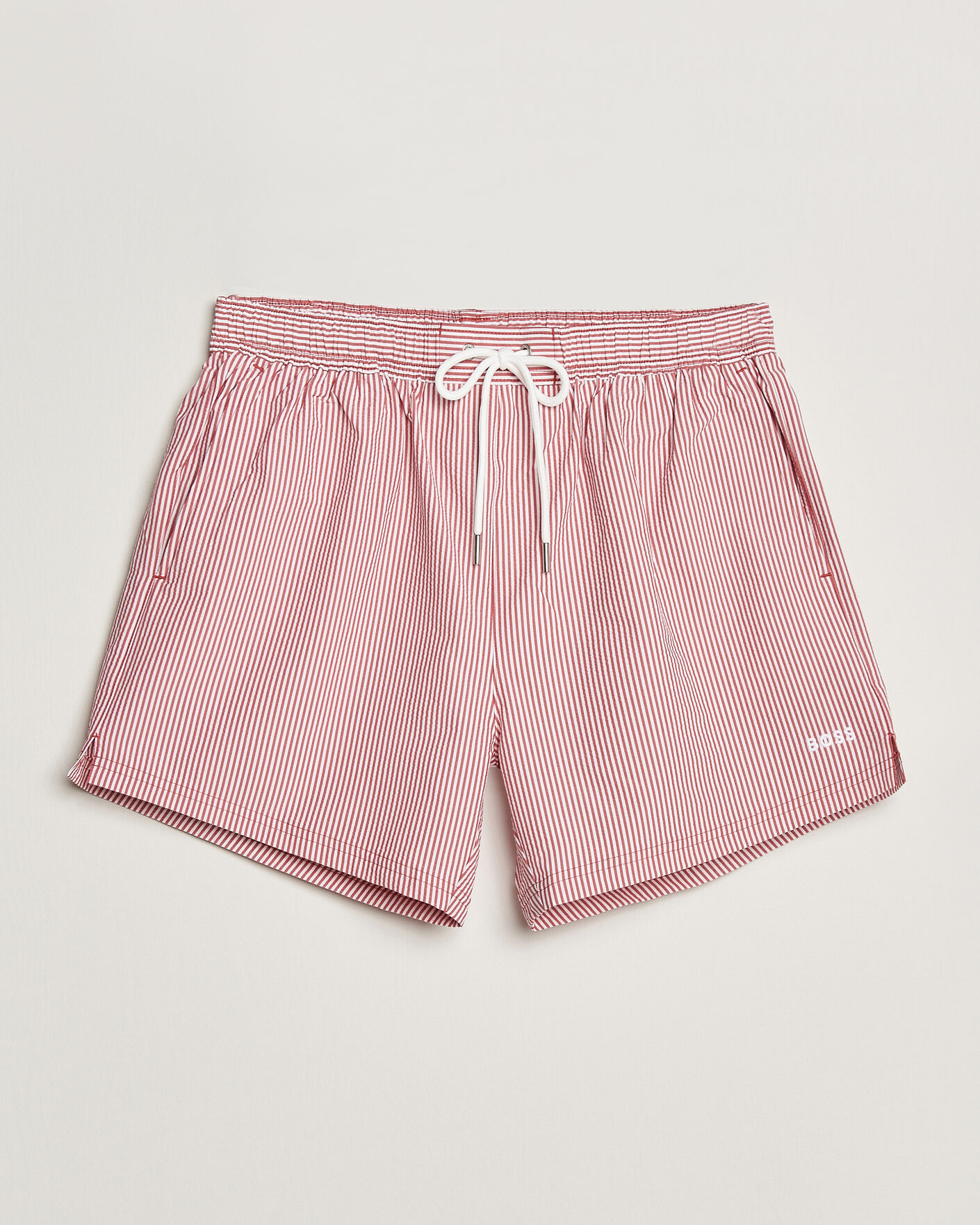 Herre | Badeshorts | BOSS BLACK | Velvetfish Seersucker Swimshorts Dark Red