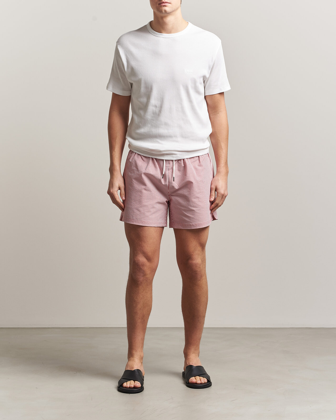 Herre | Badeshorts | BOSS BLACK | Velvetfish Seersucker Swimshorts Dark Red