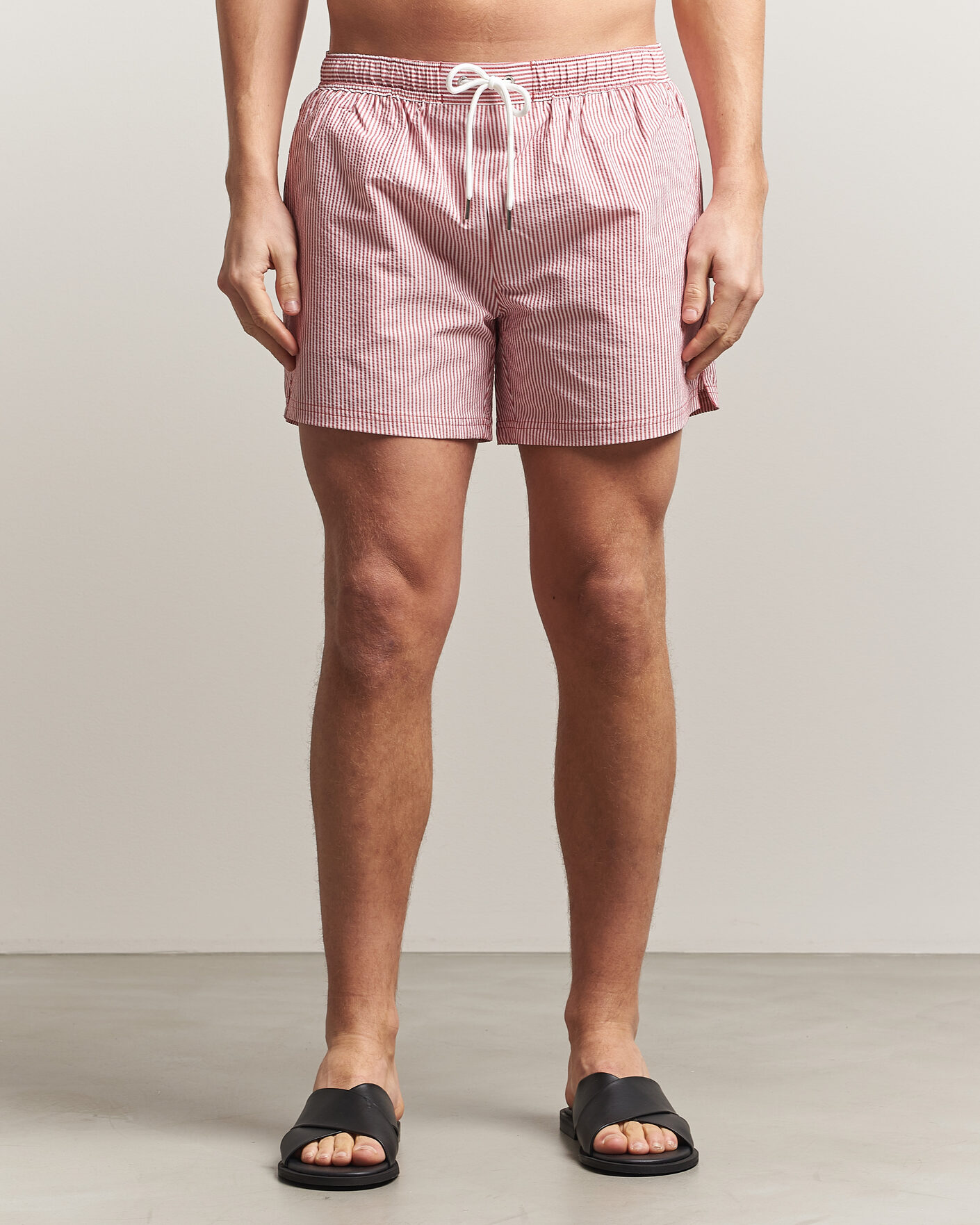 Herre | Badeshorts | BOSS BLACK | Velvetfish Seersucker Swimshorts Dark Red