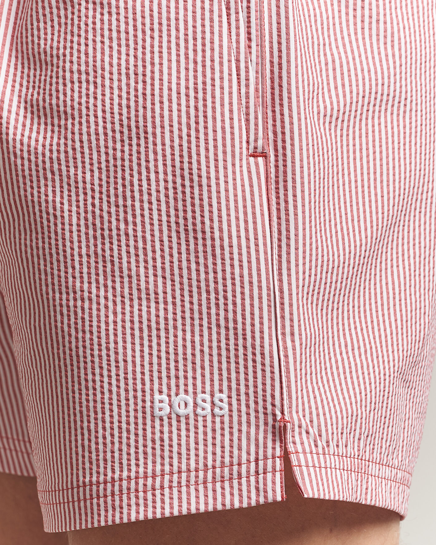 Herre | Badeshorts | BOSS BLACK | Velvetfish Seersucker Swimshorts Dark Red