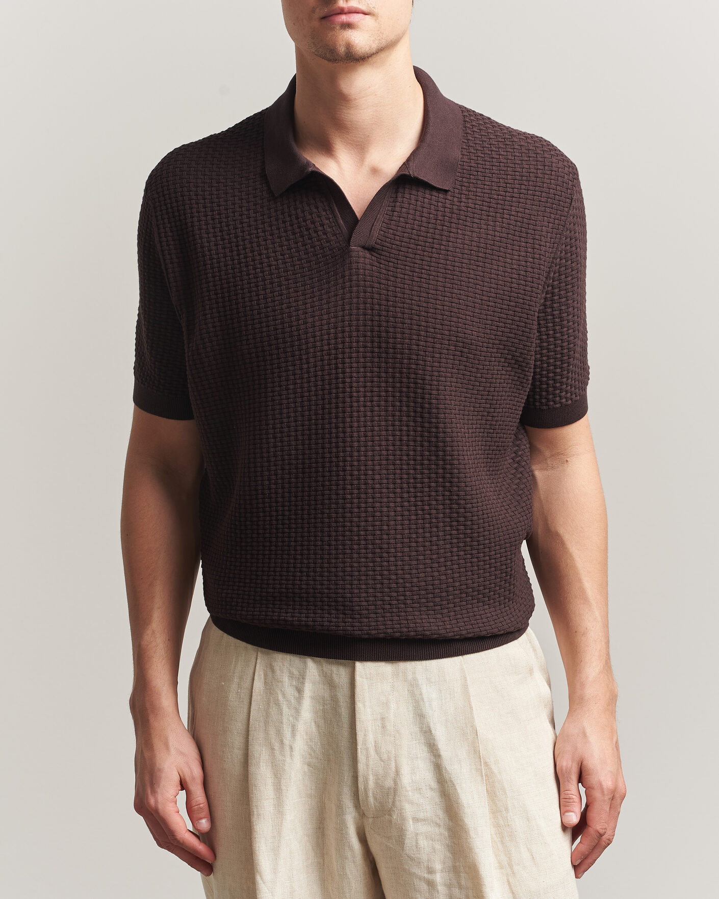Herre | Pikéer | BOSS BLACK | Natalo Structured Knitted Polo Dark Brown