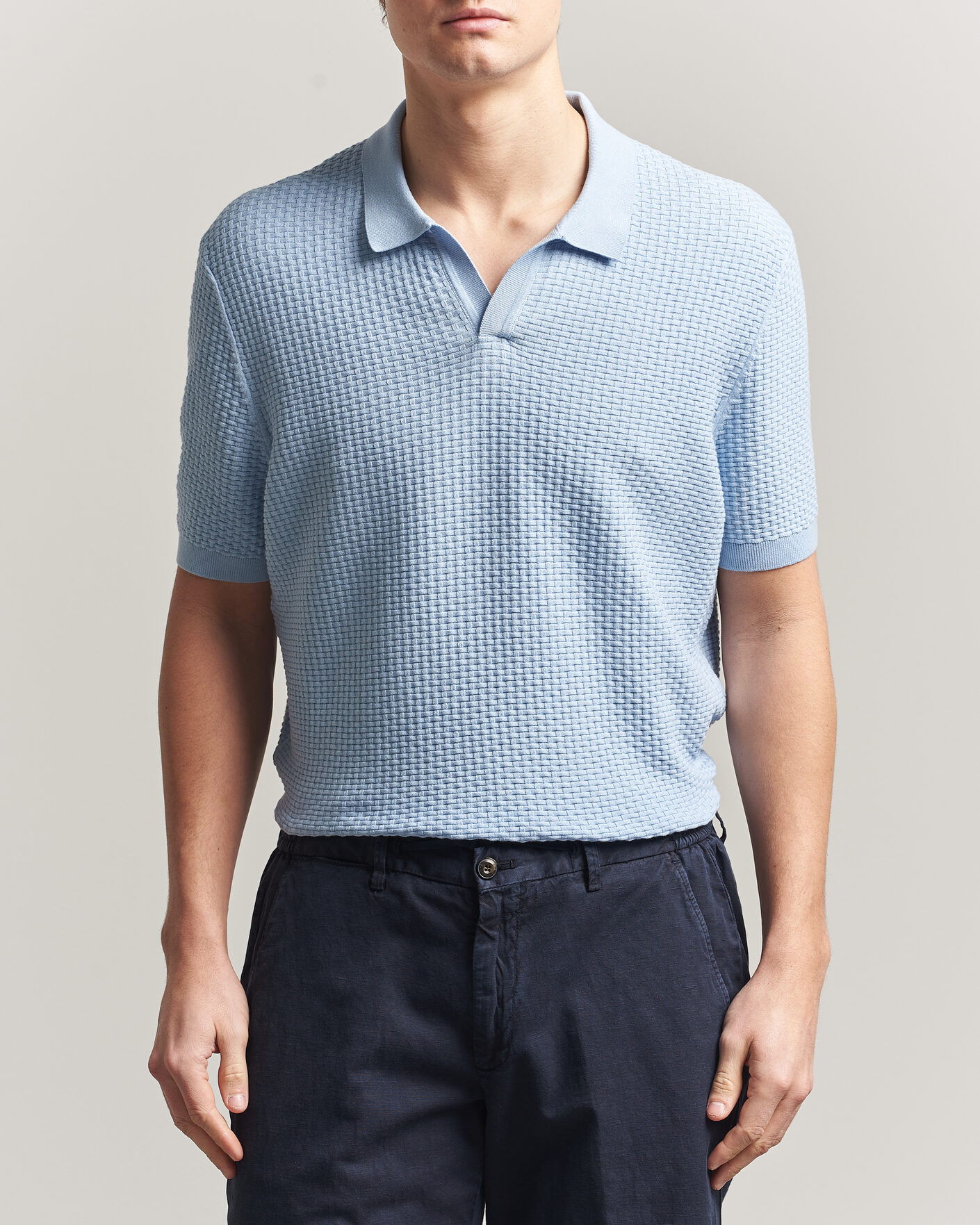 Herre | Pikéer | BOSS BLACK | Natalo Structured Knitted Polo Light Blue