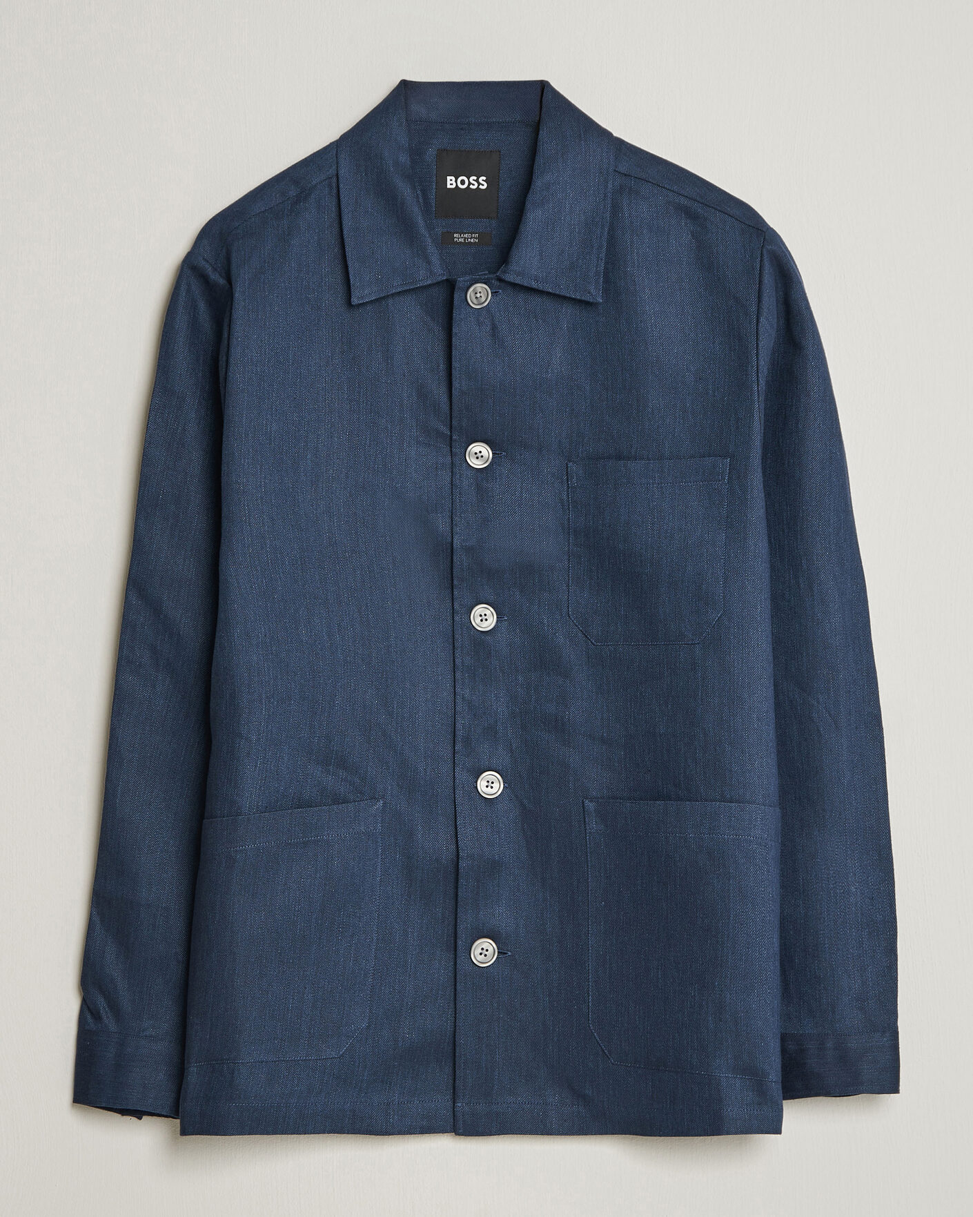 Herre | Skjorter | BOSS BLACK | Cai Linen Overshirt Dark Blue