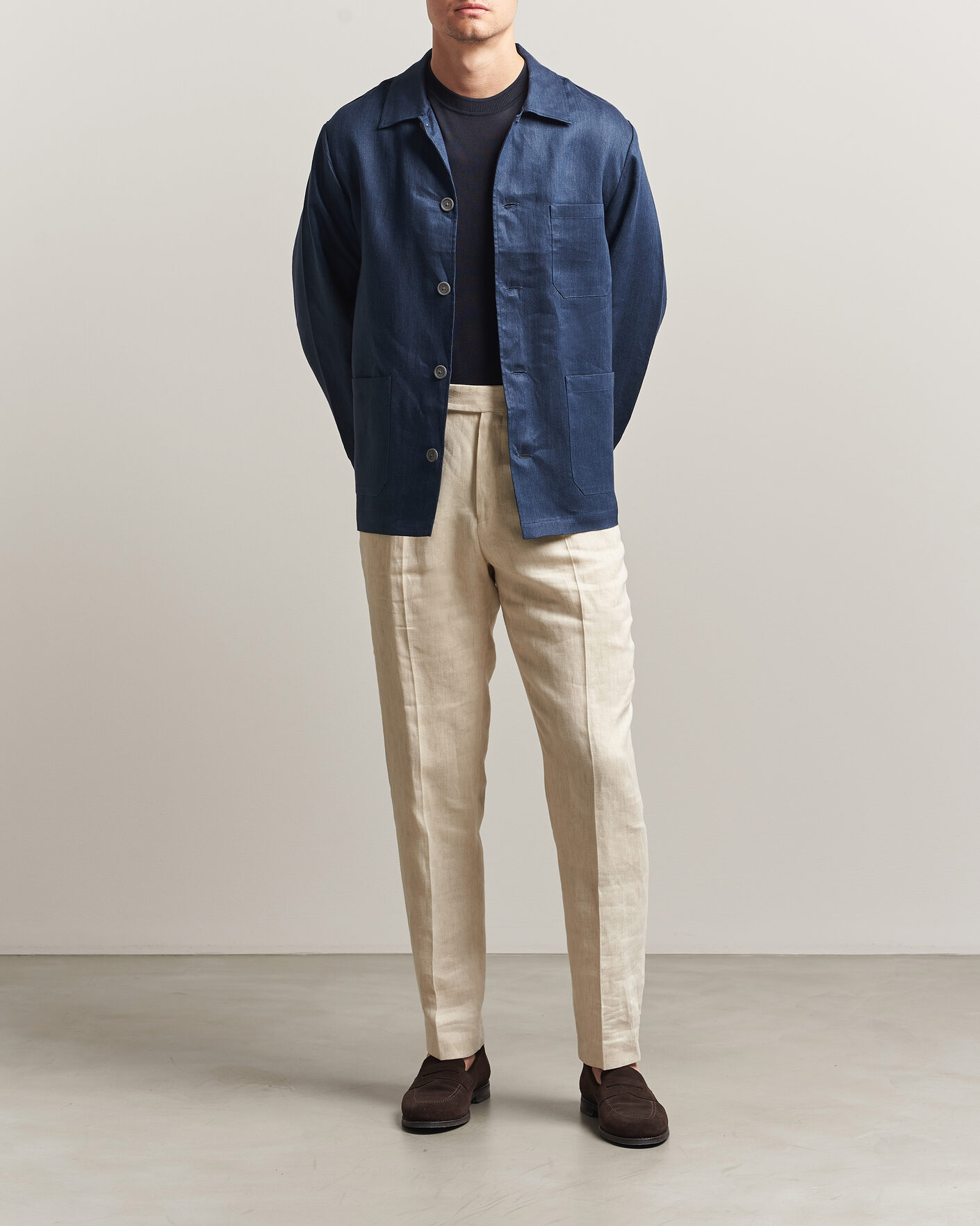 Herre | Skjorter | BOSS BLACK | Cai Linen Overshirt Dark Blue