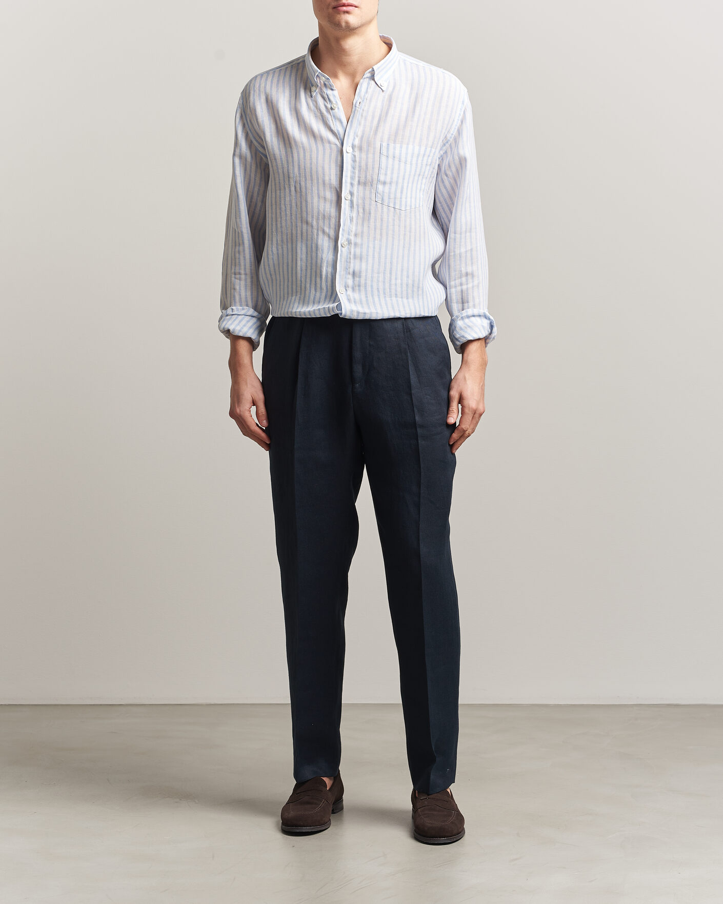 Herre | Skjorter | BOSS BLACK | Liam Striped Linen Shirt Light Blue