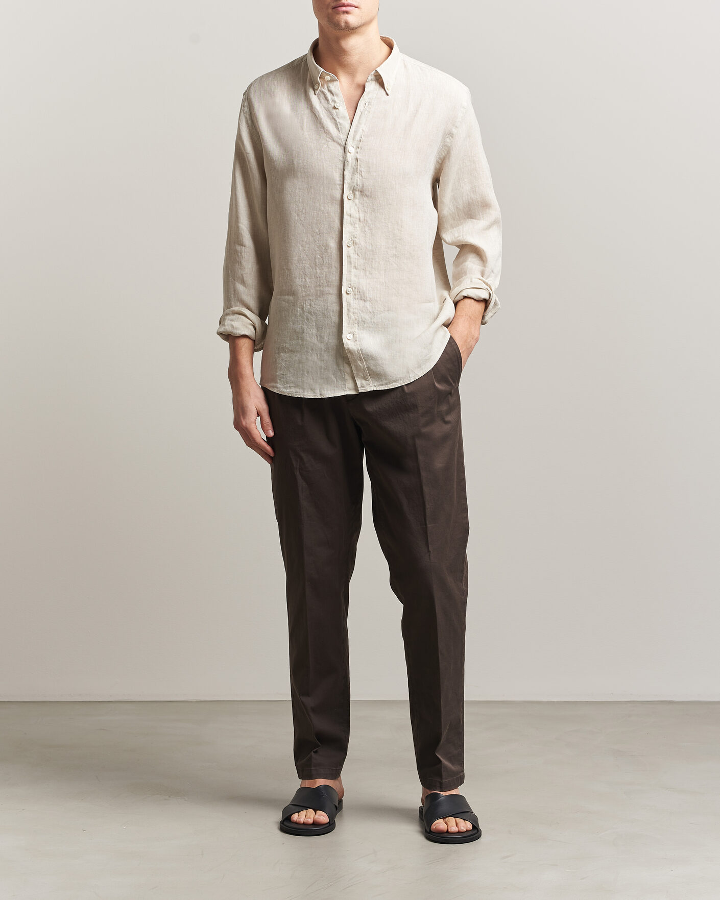 Herre | Skjorter | BOSS BLACK | Liam Linen Shirt Open Beige