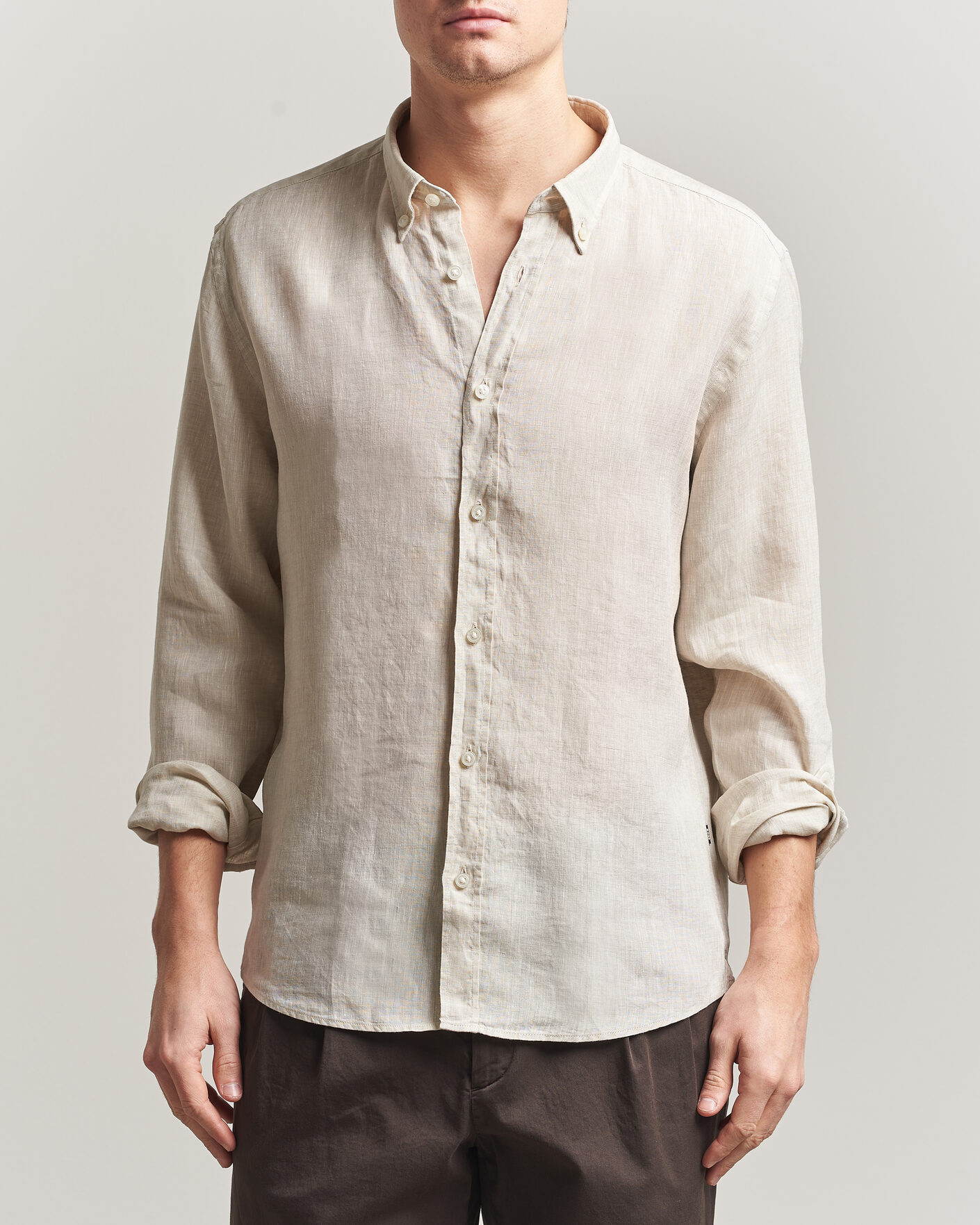 Herre | Skjorter | BOSS BLACK | Liam Linen Shirt Open Beige