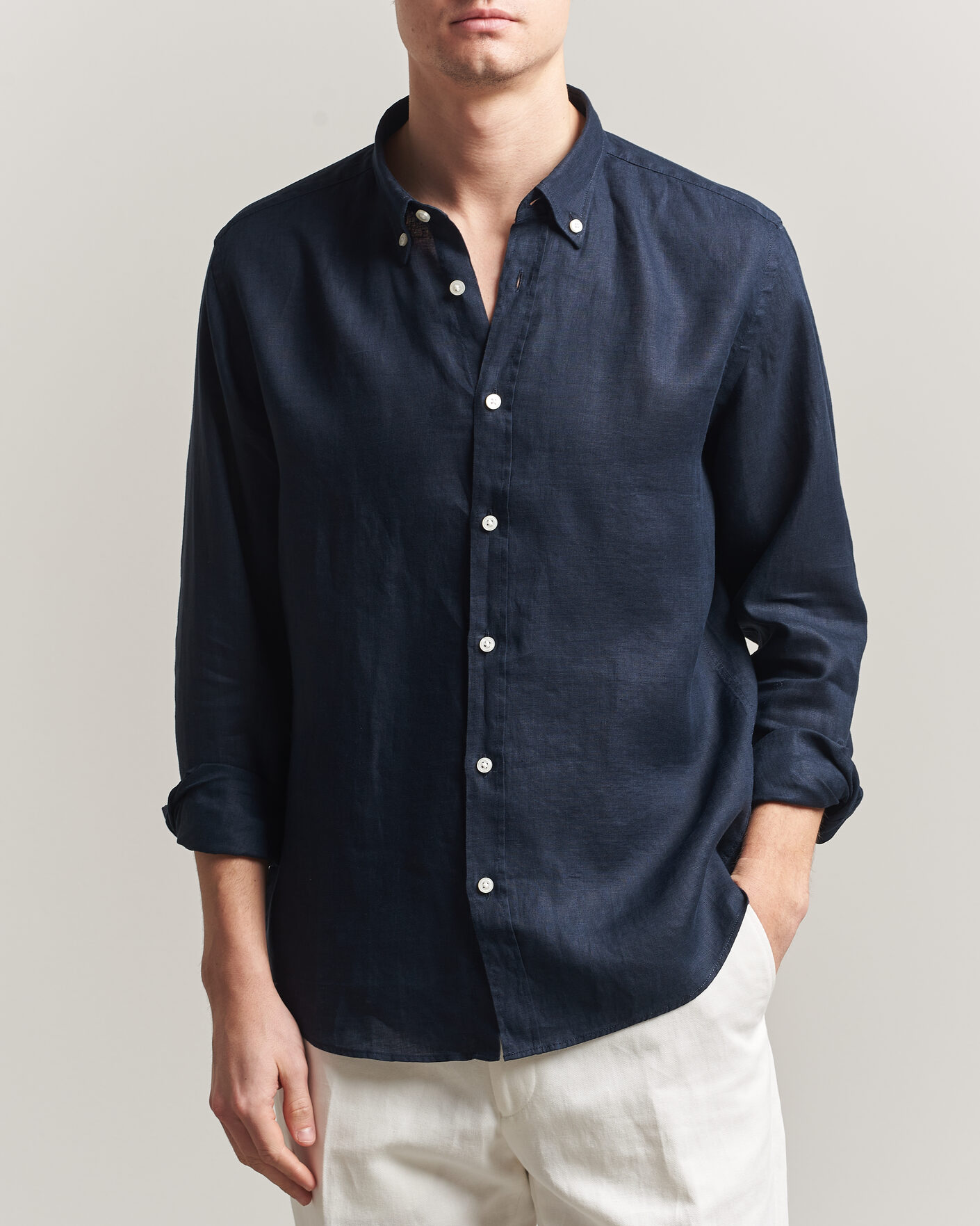 Herre | Skjorter | BOSS BLACK | Liam Linen Shirt Dark Blue