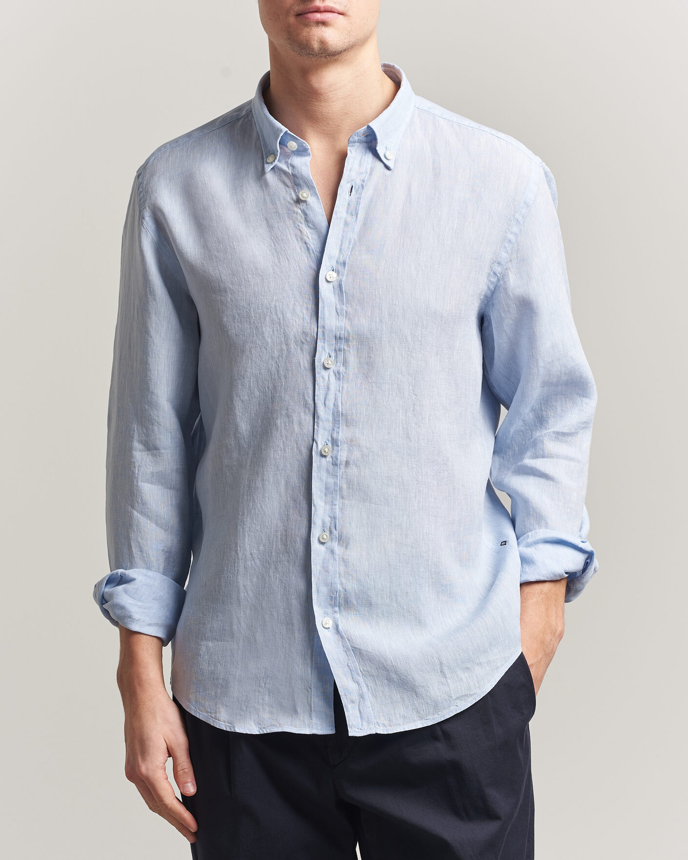 Herre | Skjorter | BOSS BLACK | Liam Linen Shirt Light Blue