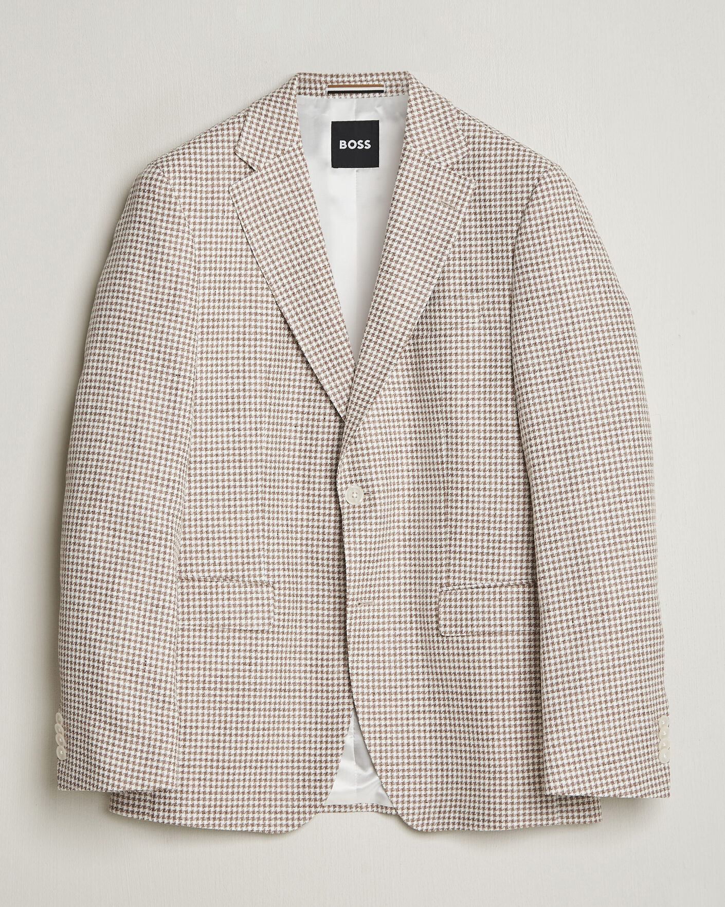 Herre | Dressjakker | BOSS BLACK | Hutson Linen/Cotton Houndstooth Blazer Open Beige