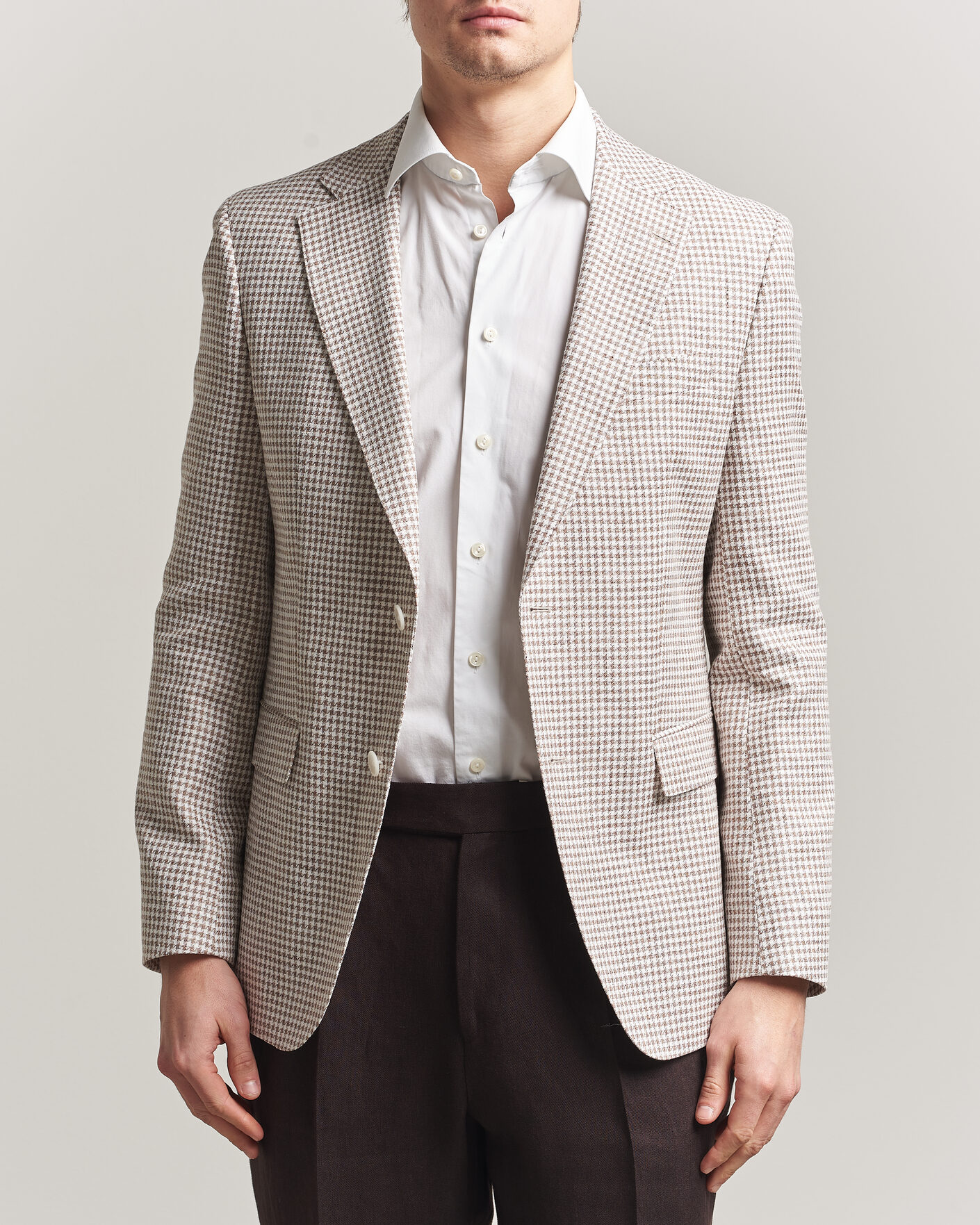 Herre | Dressjakker | BOSS BLACK | Hutson Linen/Cotton Houndstooth Blazer Open Beige