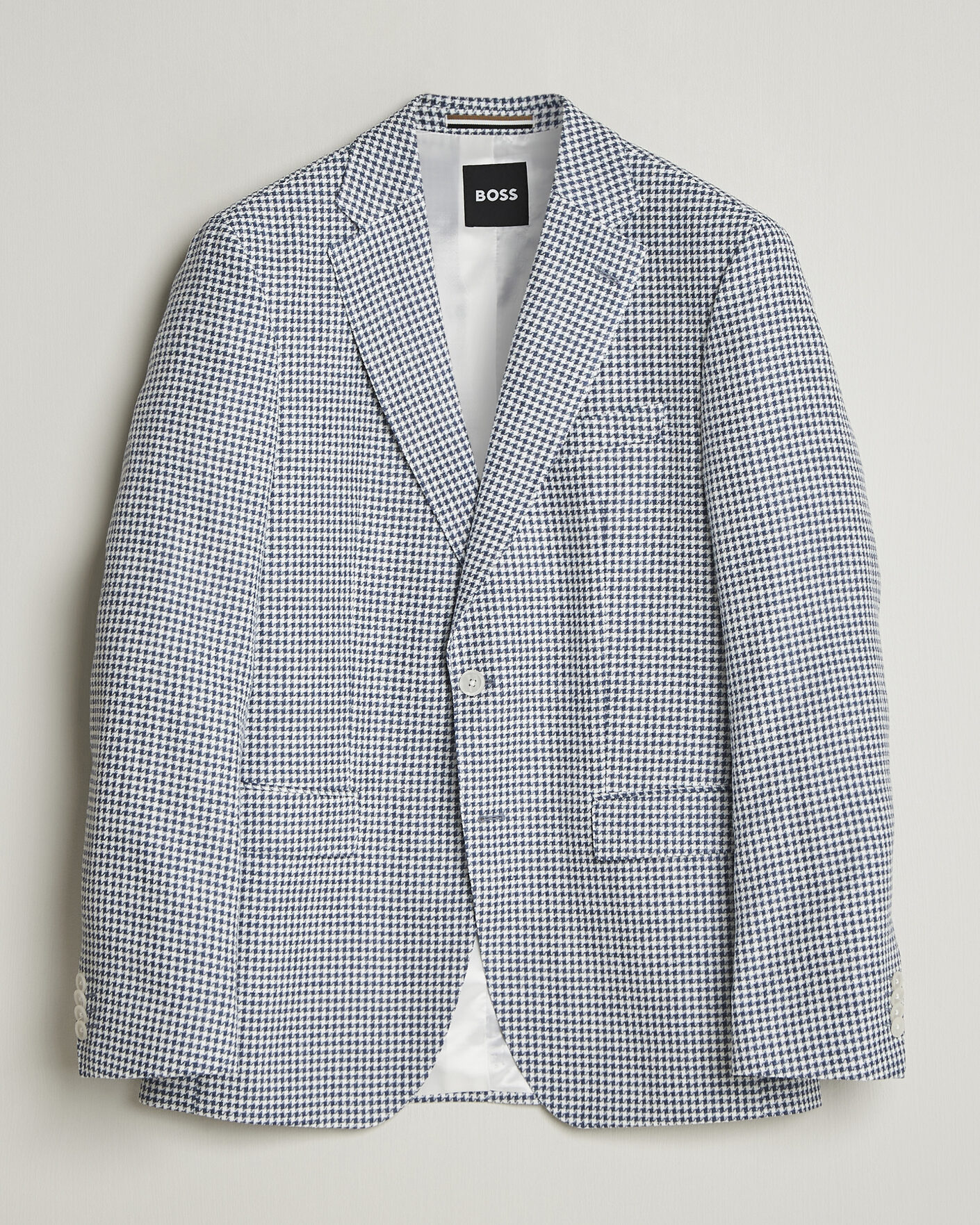 Herre | Dressjakker | BOSS BLACK | Hutson Linen/Cotton Houndstooth Blazer Open Blue