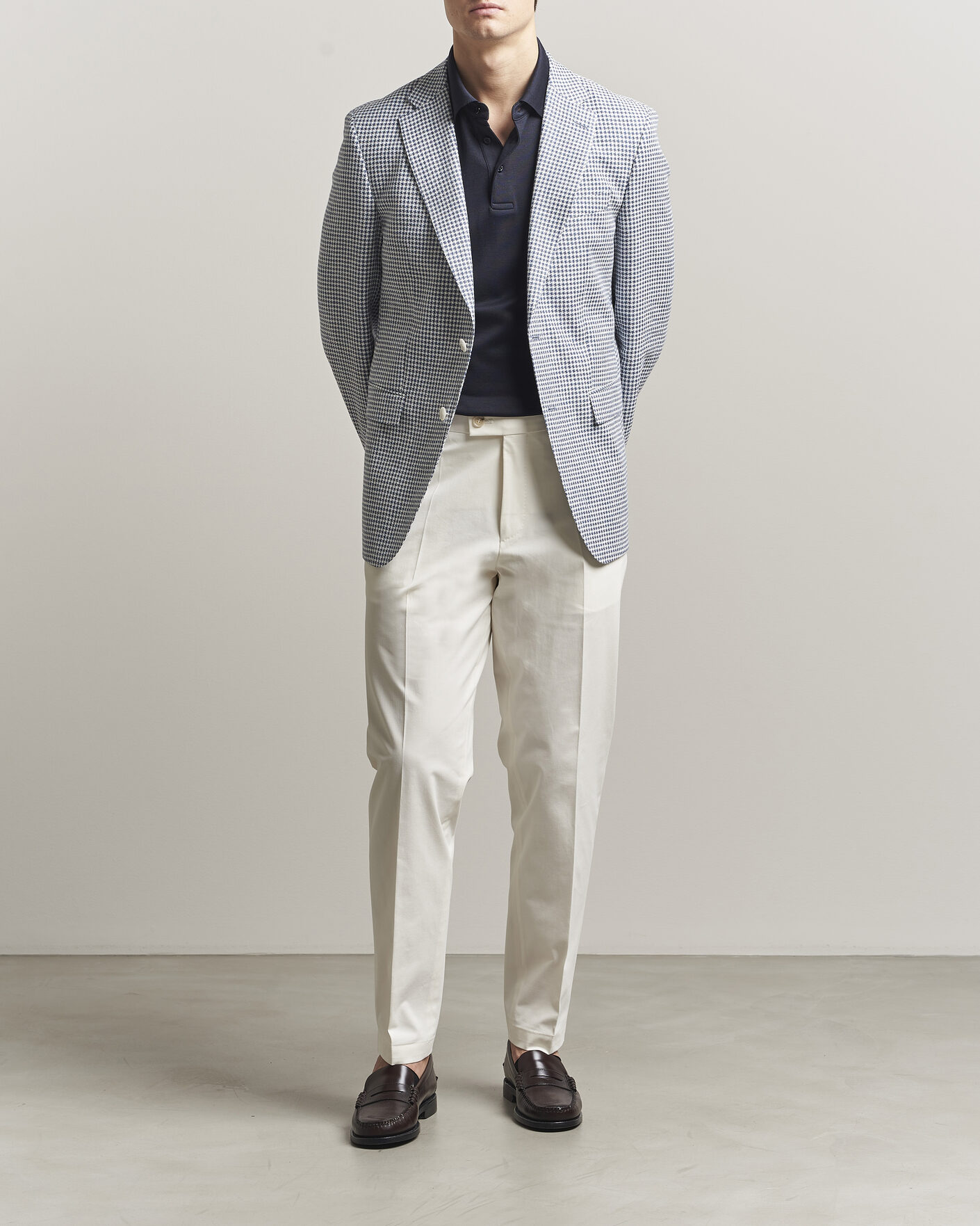 Herre | Dressjakker | BOSS BLACK | Hutson Linen/Cotton Houndstooth Blazer Open Blue