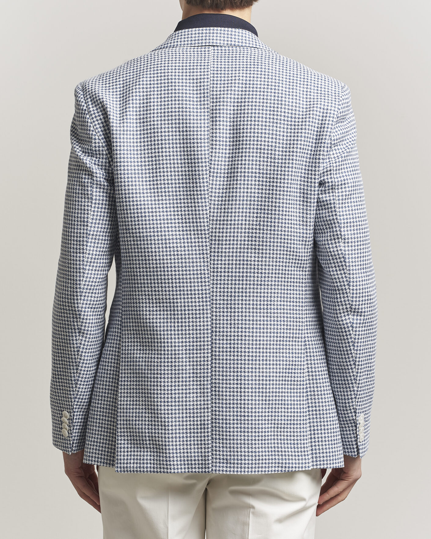 Herre | Dressjakker | BOSS BLACK | Hutson Linen/Cotton Houndstooth Blazer Open Blue