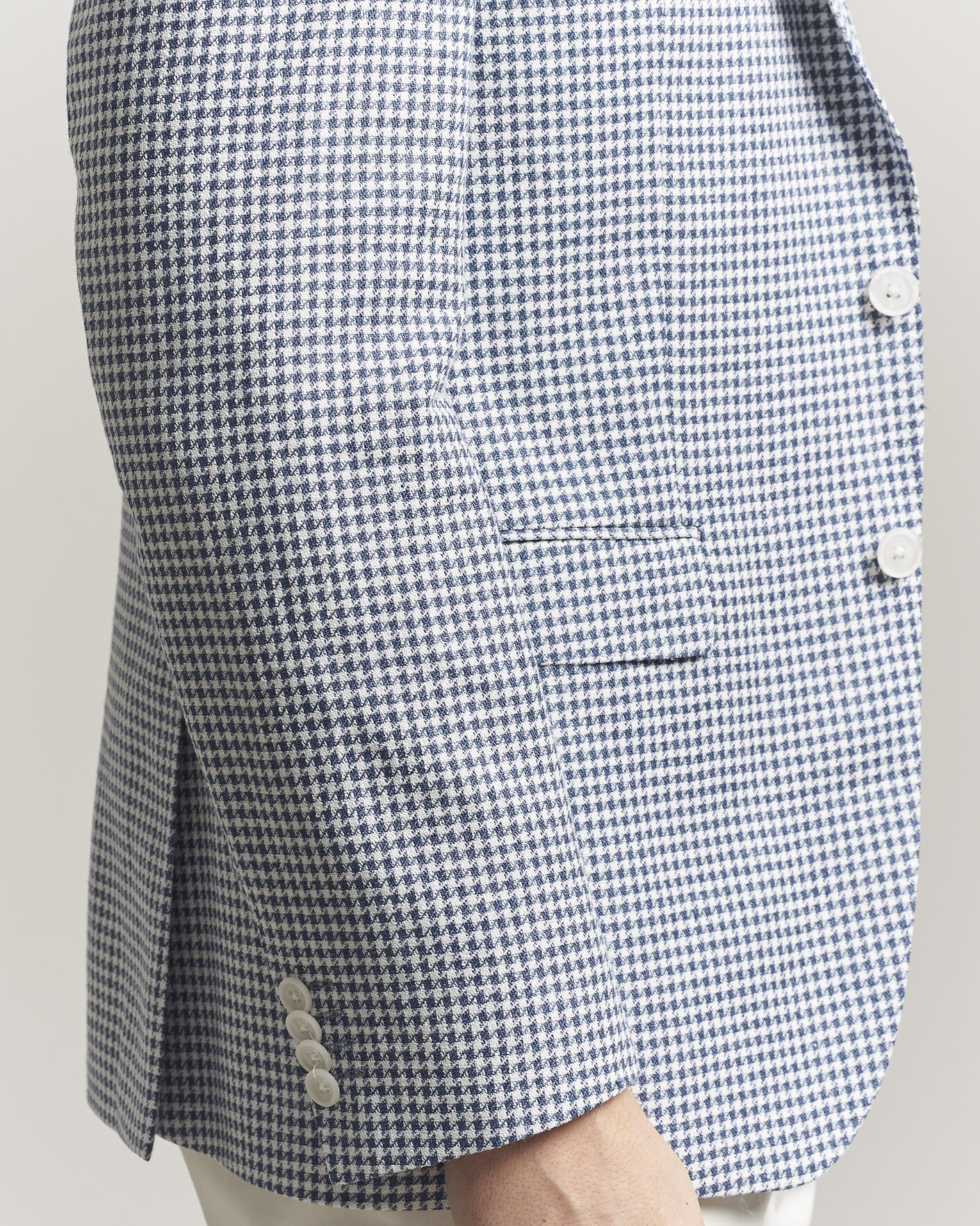 Herre | Dressjakker | BOSS BLACK | Hutson Linen/Cotton Houndstooth Blazer Open Blue