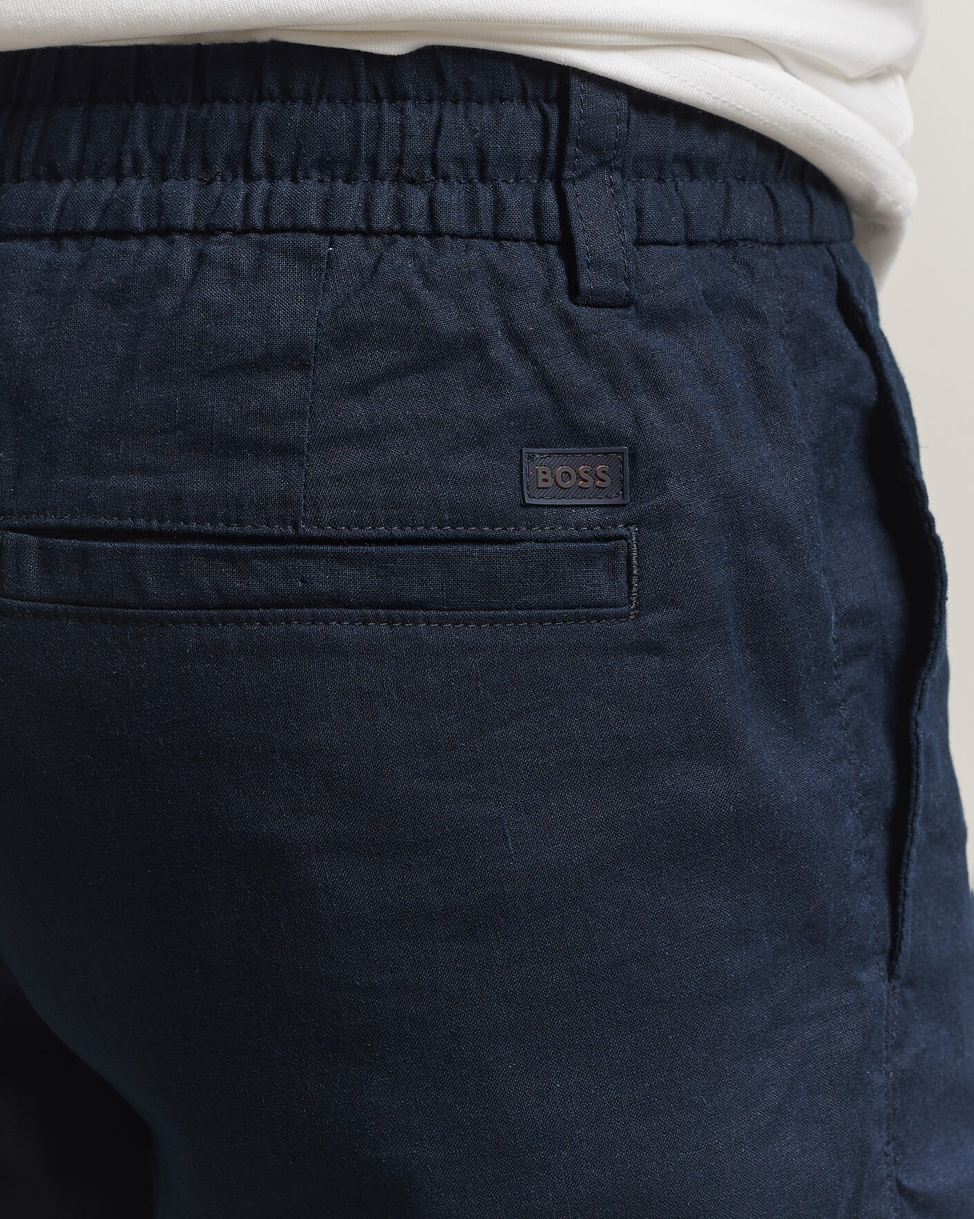 Herre | Shorts | BOSS ORANGE | Tapered Linen Drawstring Shorts Dark Blue