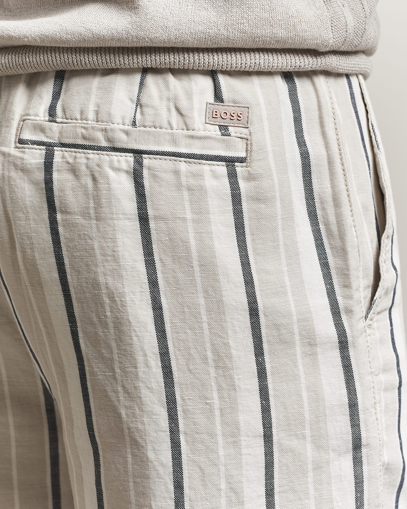 Herre | Shorts | BOSS ORANGE | Linen/Cotton Striped Drawstring Shorts Open Grey