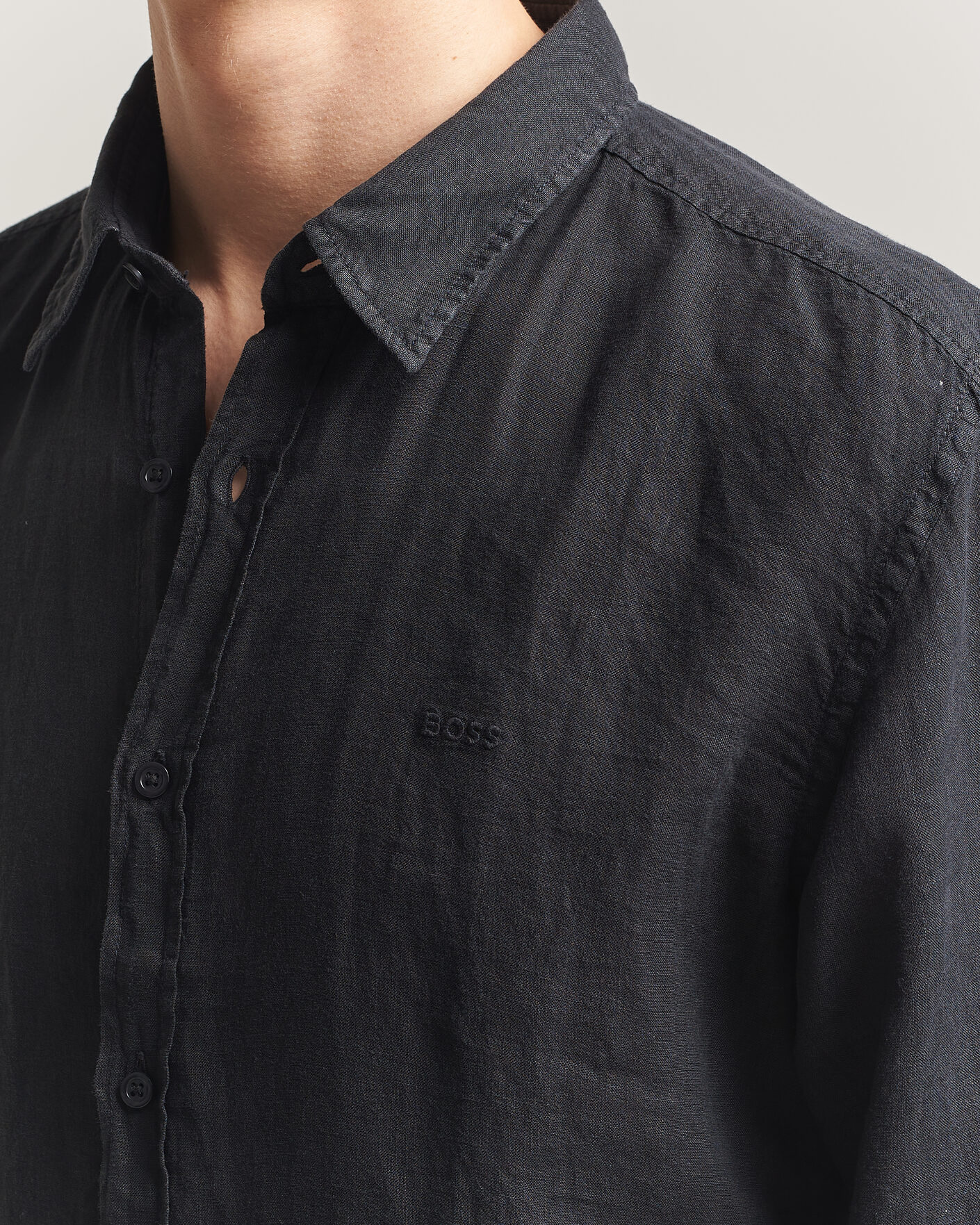Herre | Skjorter | BOSS ORANGE | Relegant Linen Shirt Black