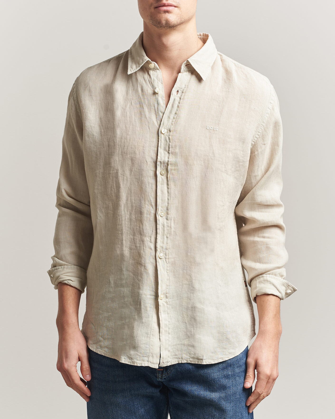 Herre | Skjorter | BOSS ORANGE | Relegant Linen Shirt Light Beige