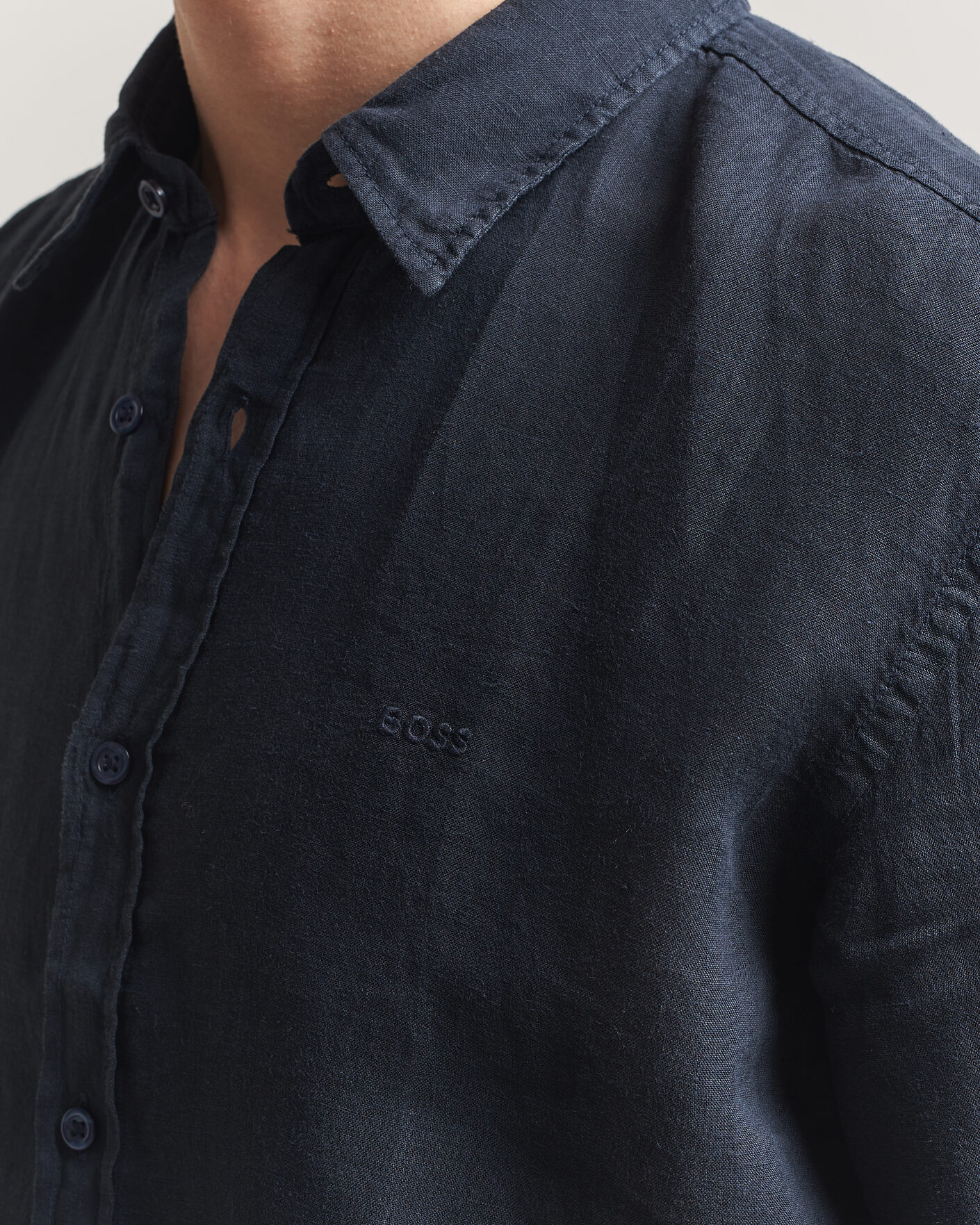 Herre | Skjorter | BOSS ORANGE | Relegant Linen Shirt Dark Blue