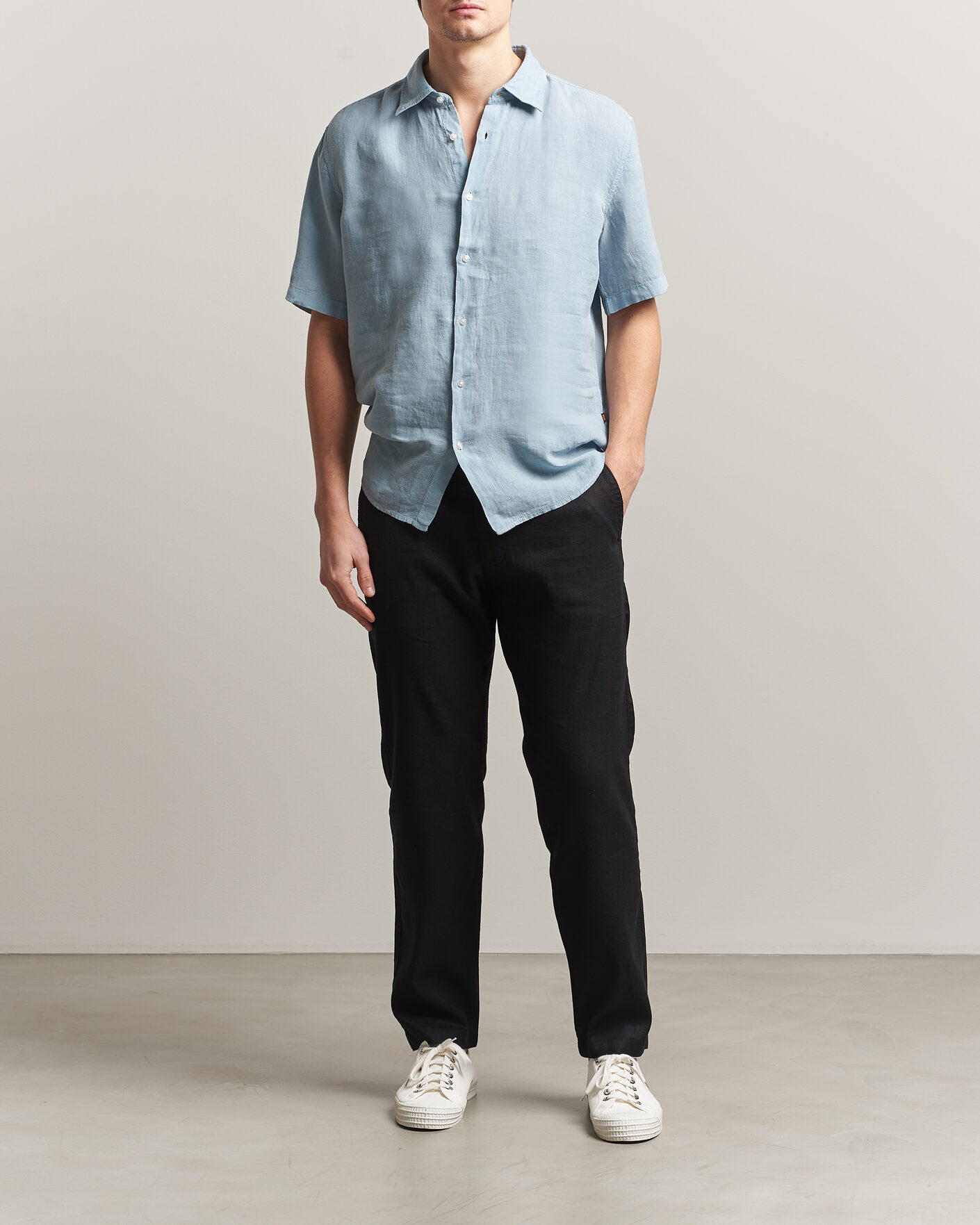 Herre | Skjorter | BOSS ORANGE | Rash Linen Short Sleeve Shirt Light Blue
