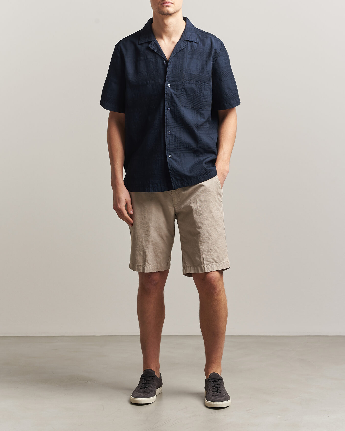 Herre | Skjorter | BOSS ORANGE | Rayer Cotton Resort Shirt Dark Blue