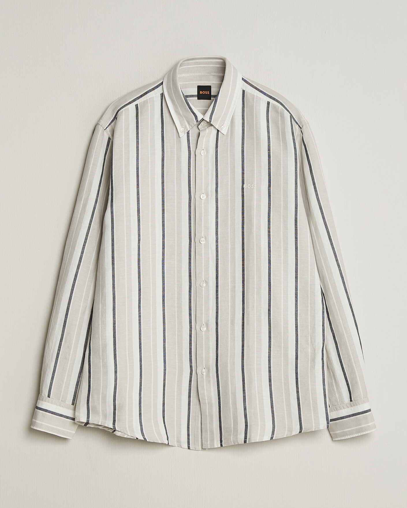 Herre | Skjorter | BOSS ORANGE | Ricoplus Linen/Cotton Striped Shirt Beige