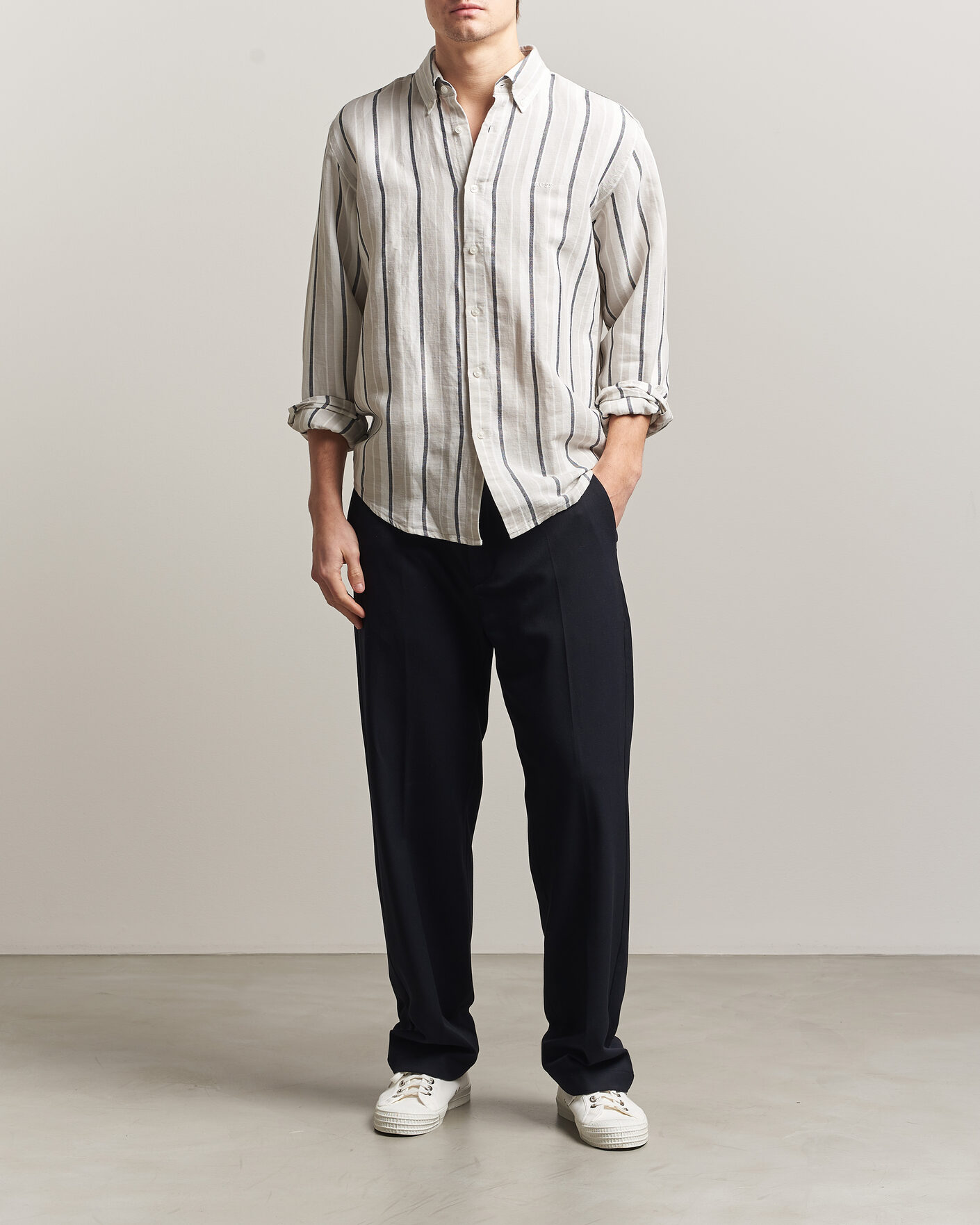 Herre | Skjorter | BOSS ORANGE | Ricoplus Linen/Cotton Striped Shirt Beige
