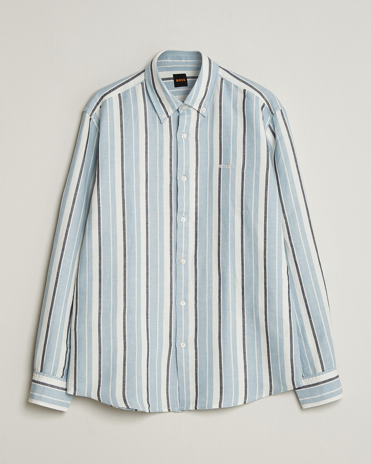 Herre | Skjorter | BOSS ORANGE | Ricoplus Linen/Cotton Striped Shirt Light Blue