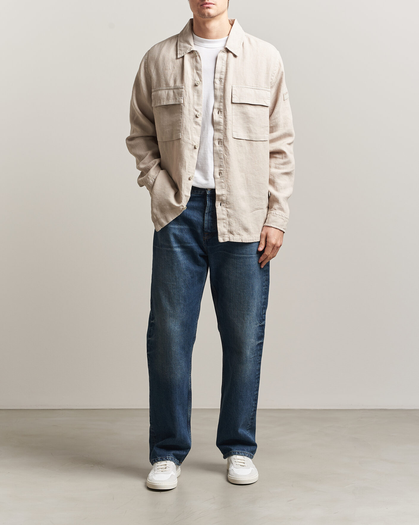 Herre | Skjorter | BOSS ORANGE | Locky Linen Overshirt Beige