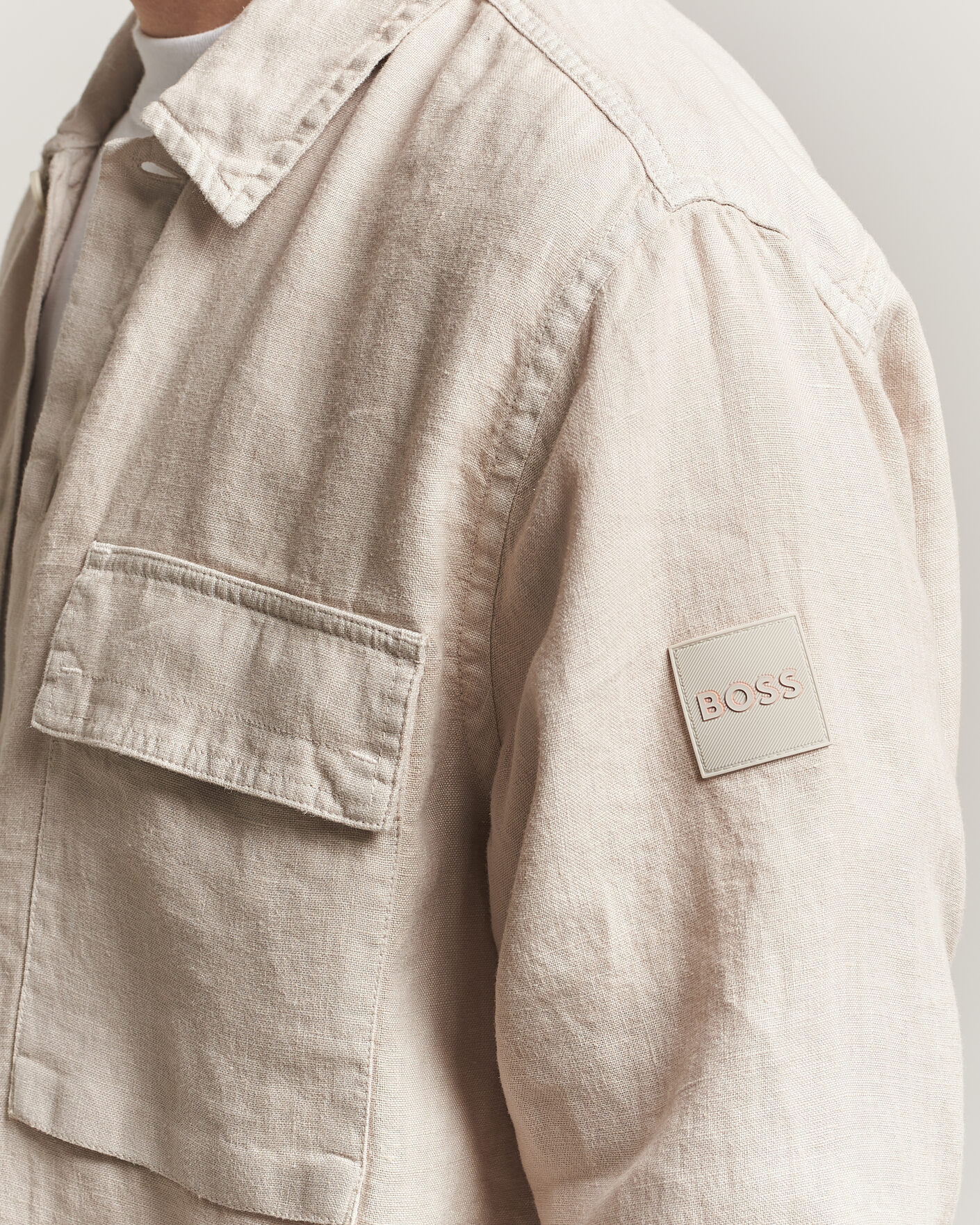 Herre | Skjorter | BOSS ORANGE | Locky Linen Overshirt Beige