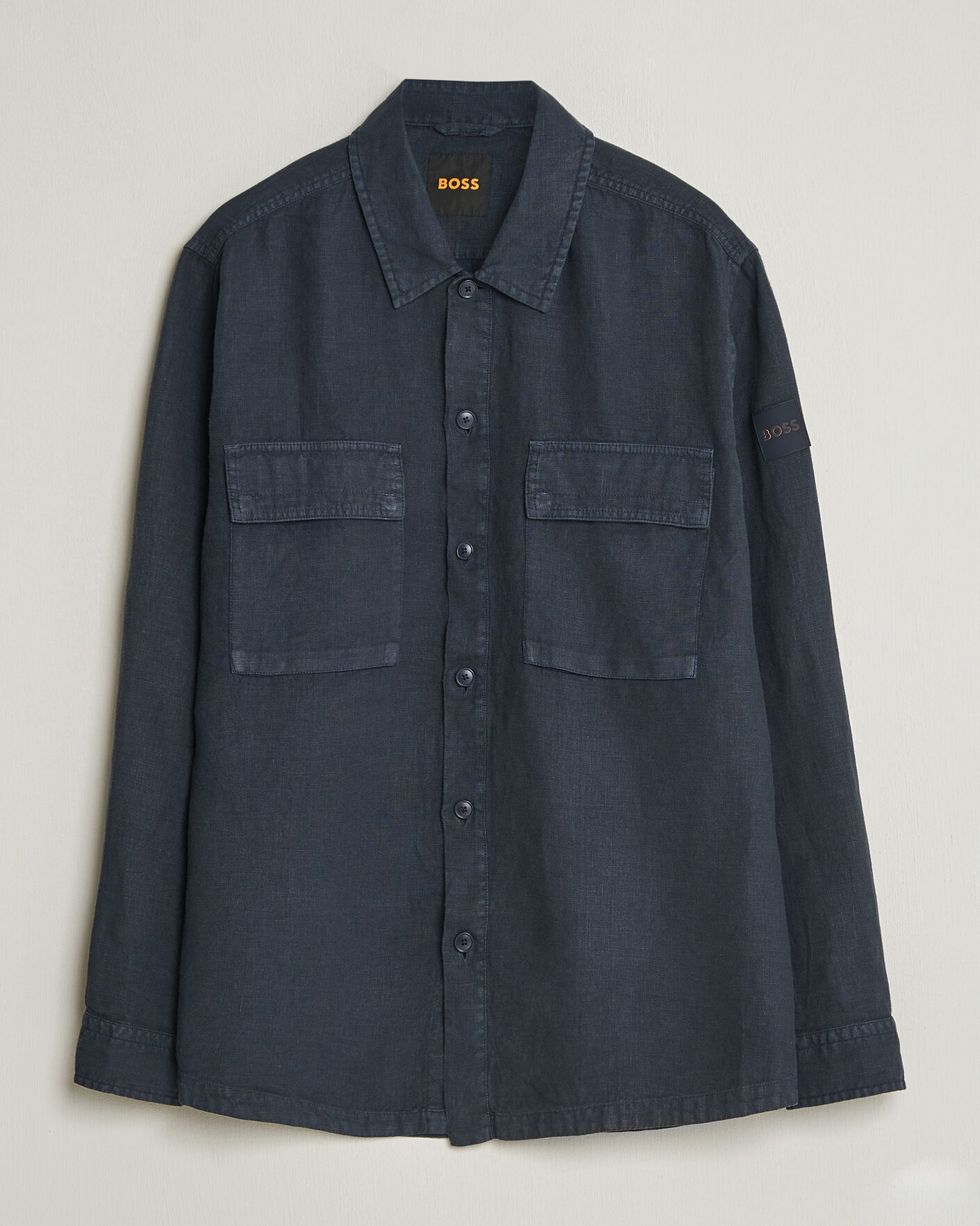 Herre | Skjorter | BOSS ORANGE | Locky Linen Overshirt Dark Blue