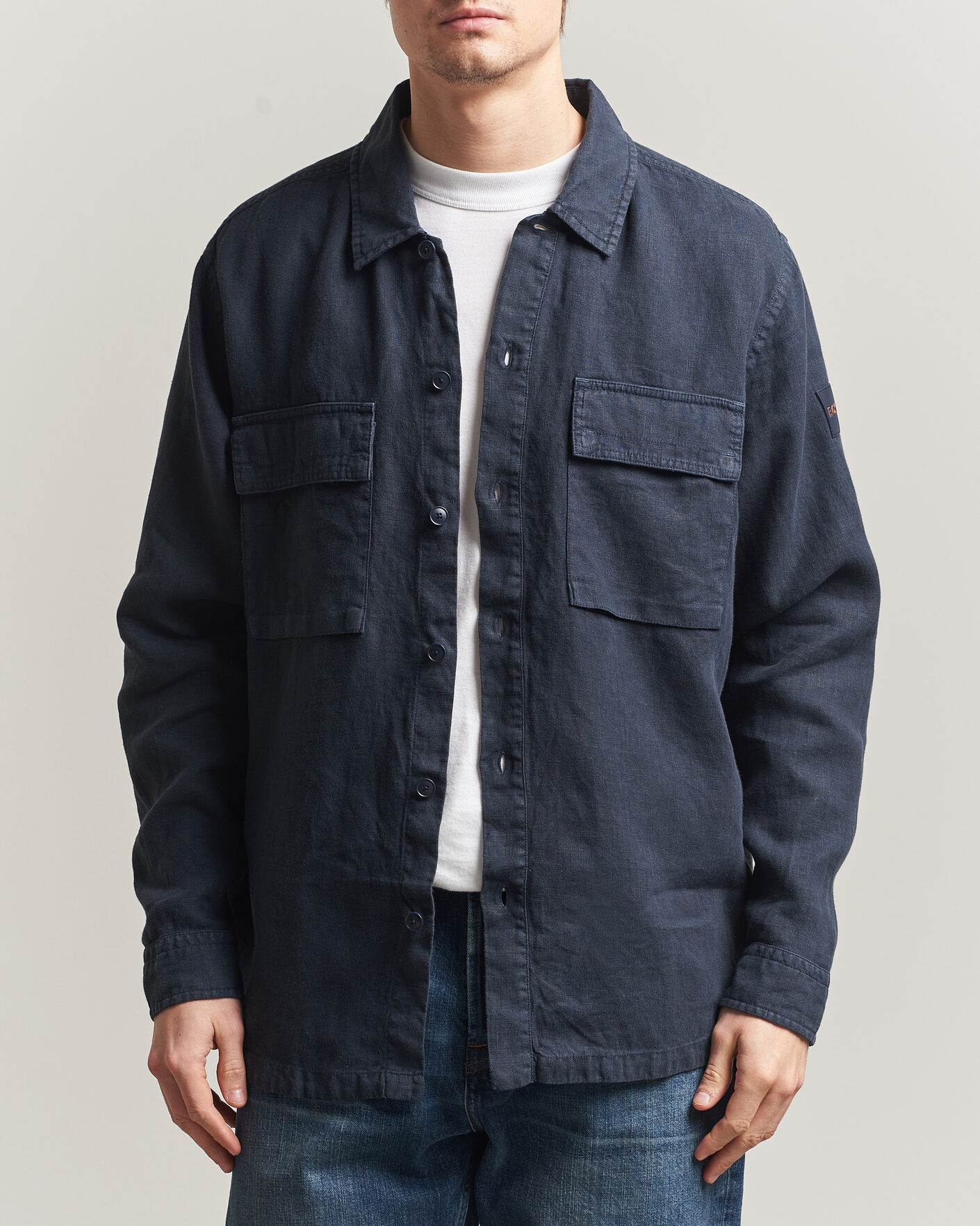 Herre | Skjorter | BOSS ORANGE | Locky Linen Overshirt Dark Blue