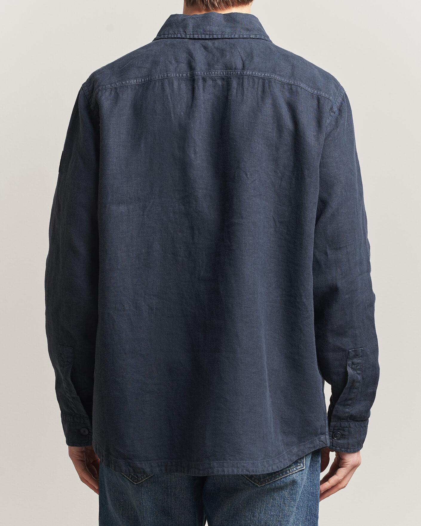 Herre | Skjorter | BOSS ORANGE | Locky Linen Overshirt Dark Blue