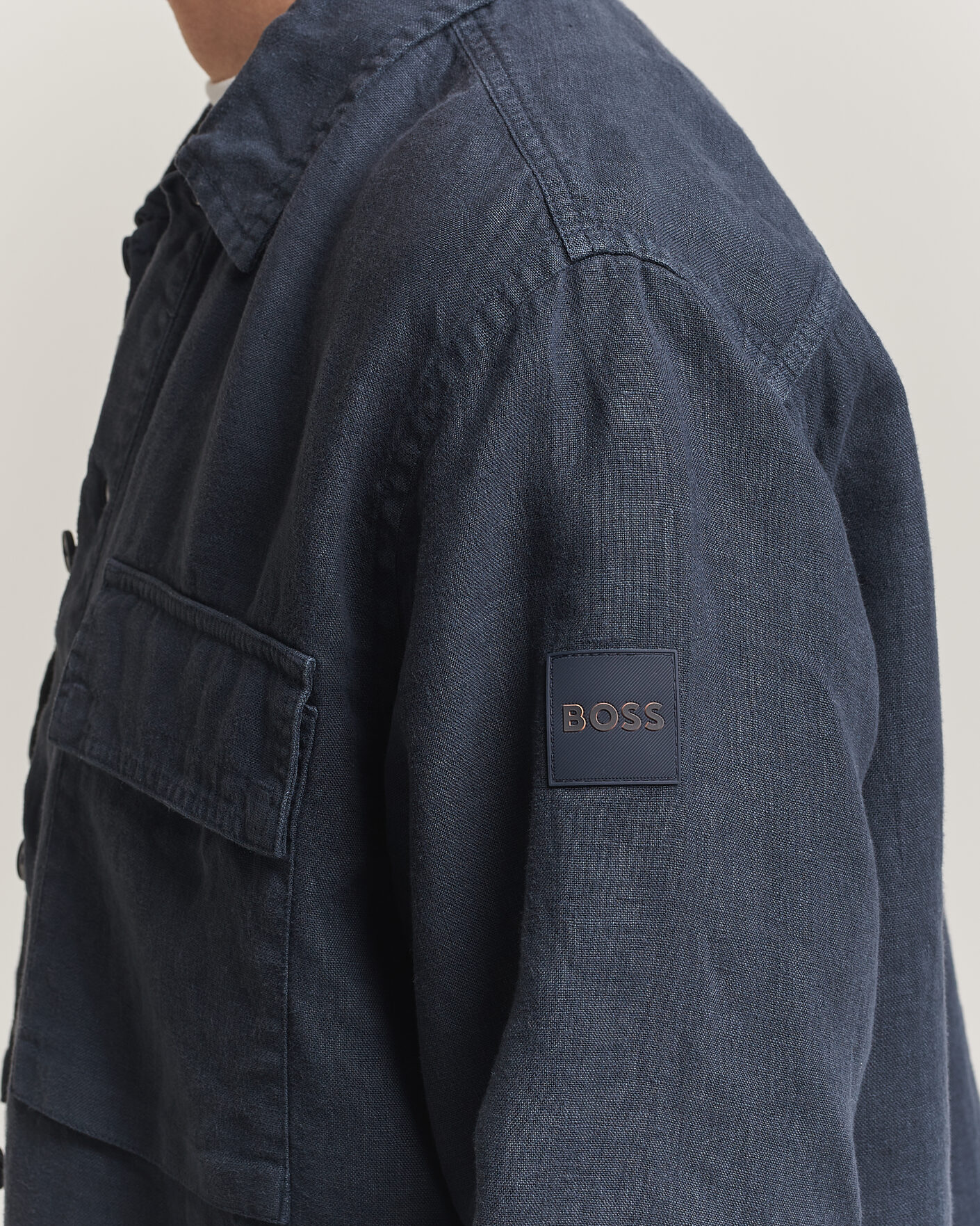 Herre | Skjorter | BOSS ORANGE | Locky Linen Overshirt Dark Blue