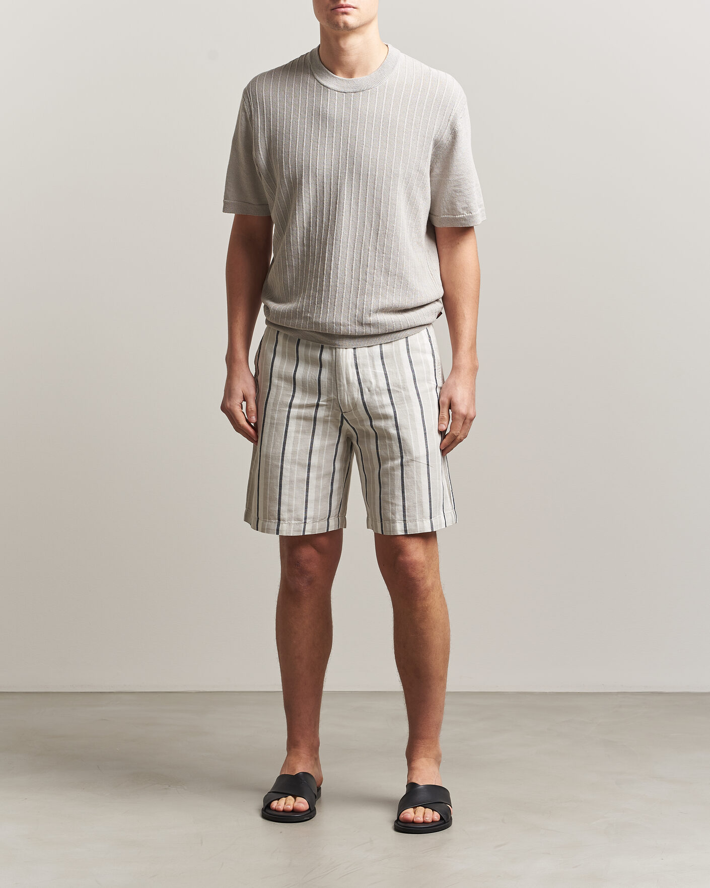 Herre | T-Shirts | BOSS ORANGE | Kajordino Linen/Cotton Knitted T-Shirt Beige