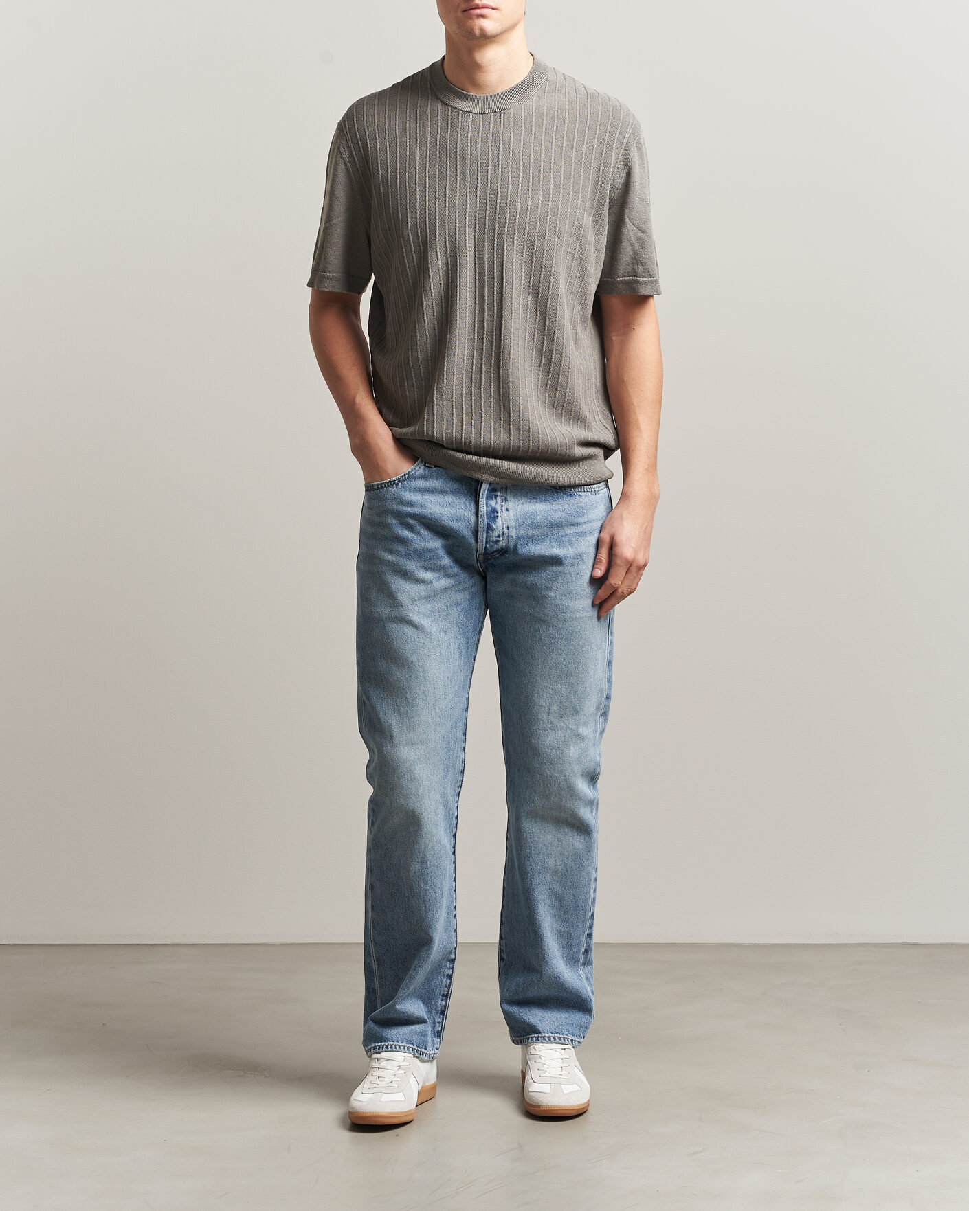 Herre | T-Shirts | BOSS ORANGE | Kajordino Linen/Cotton Knitted T-Shirt Green