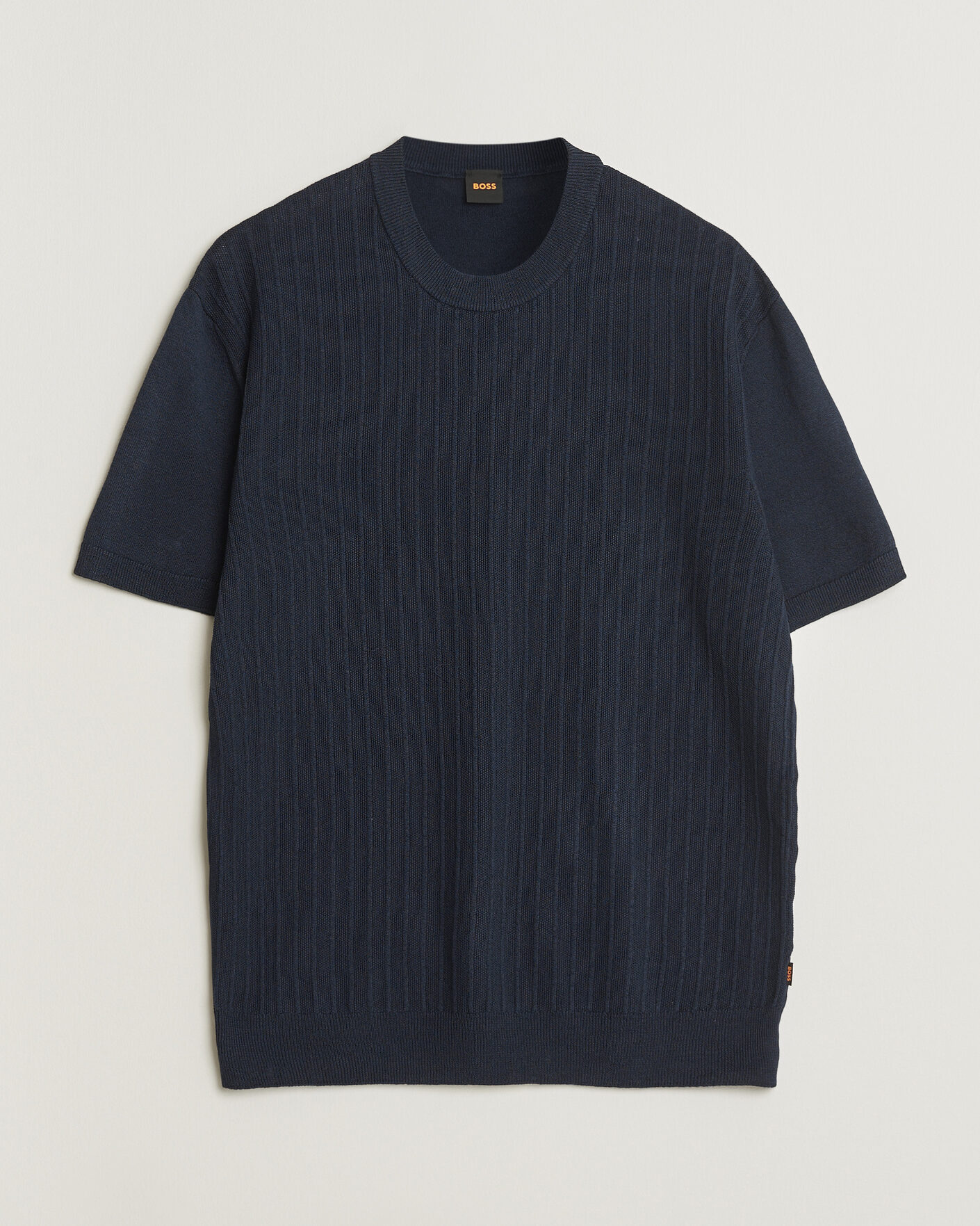Herre | T-Shirts | BOSS ORANGE | Kajordino Linen/Cotton Knitted T-Shirt Dark Blue