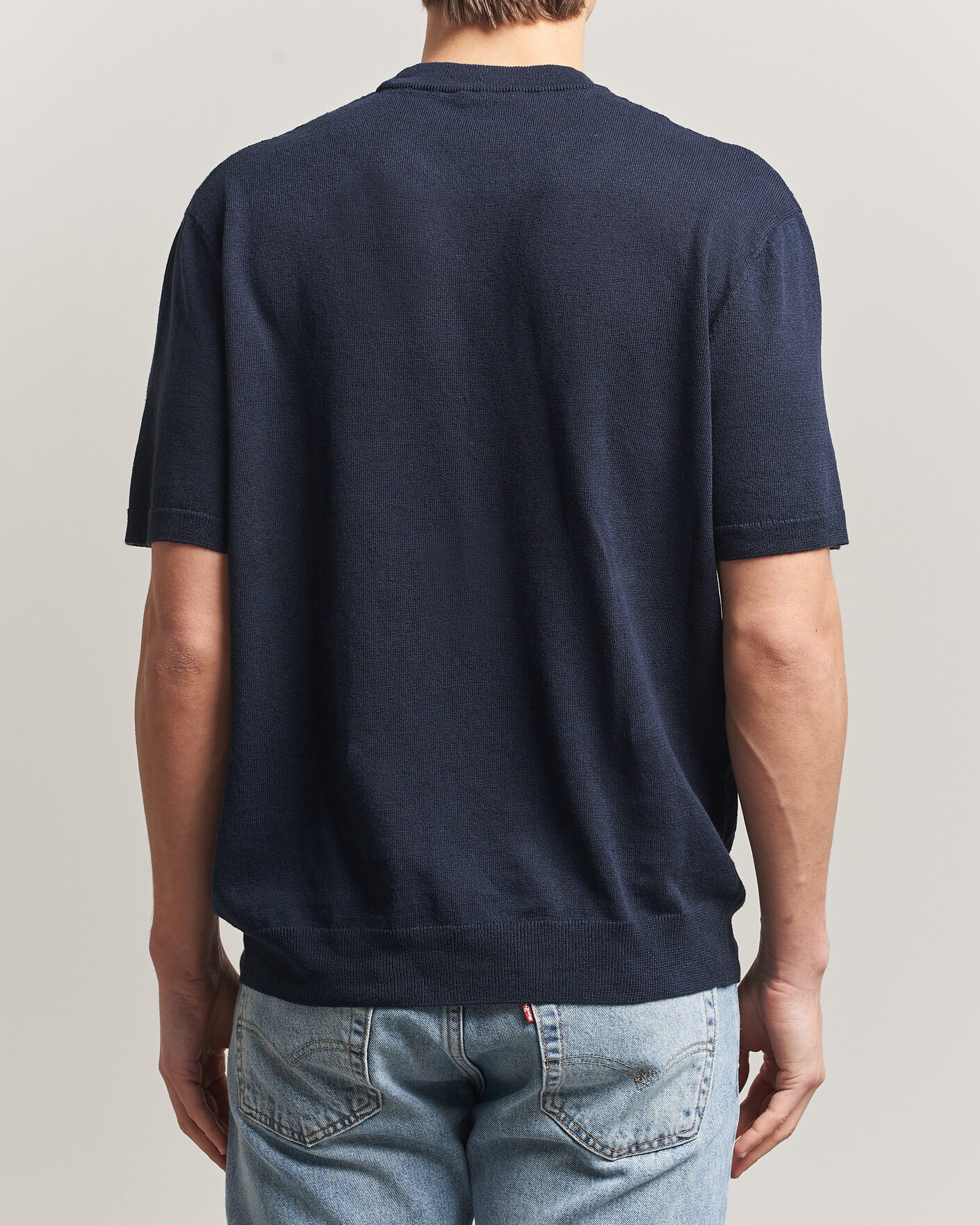 Herre | T-Shirts | BOSS ORANGE | Kajordino Linen/Cotton Knitted T-Shirt Dark Blue