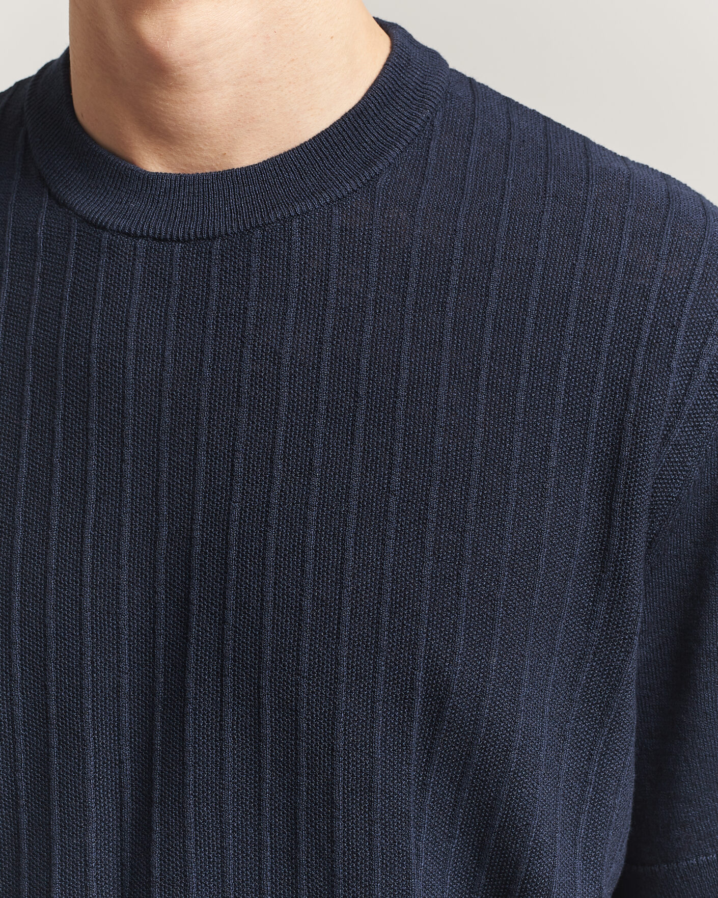 Herre | T-Shirts | BOSS ORANGE | Kajordino Linen/Cotton Knitted T-Shirt Dark Blue