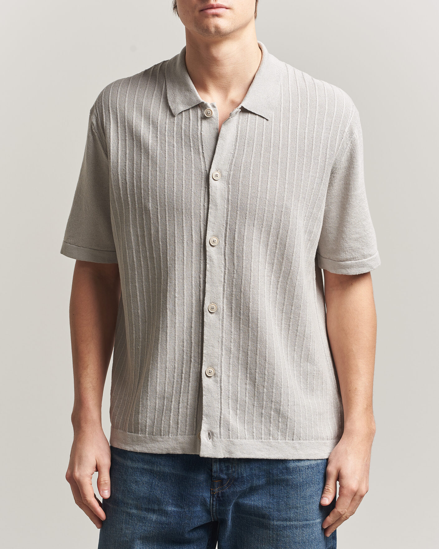 Herre | Skjorter | BOSS ORANGE | Amicino Linen/Cotton Knitted Shirt Beige