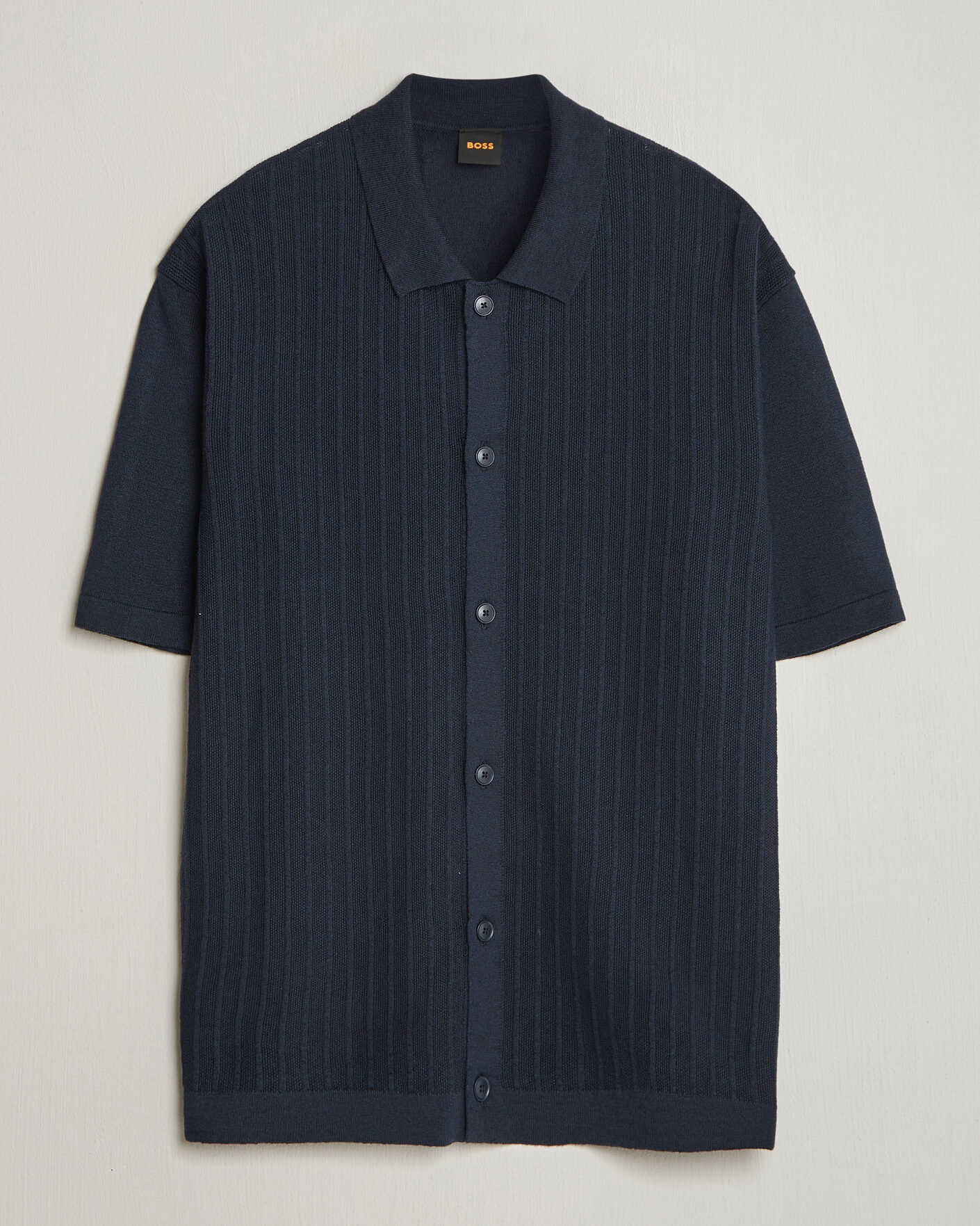 Herre | Skjorter | BOSS ORANGE | Amicino Linen/Cotton Knitted Shirt Dark Blue