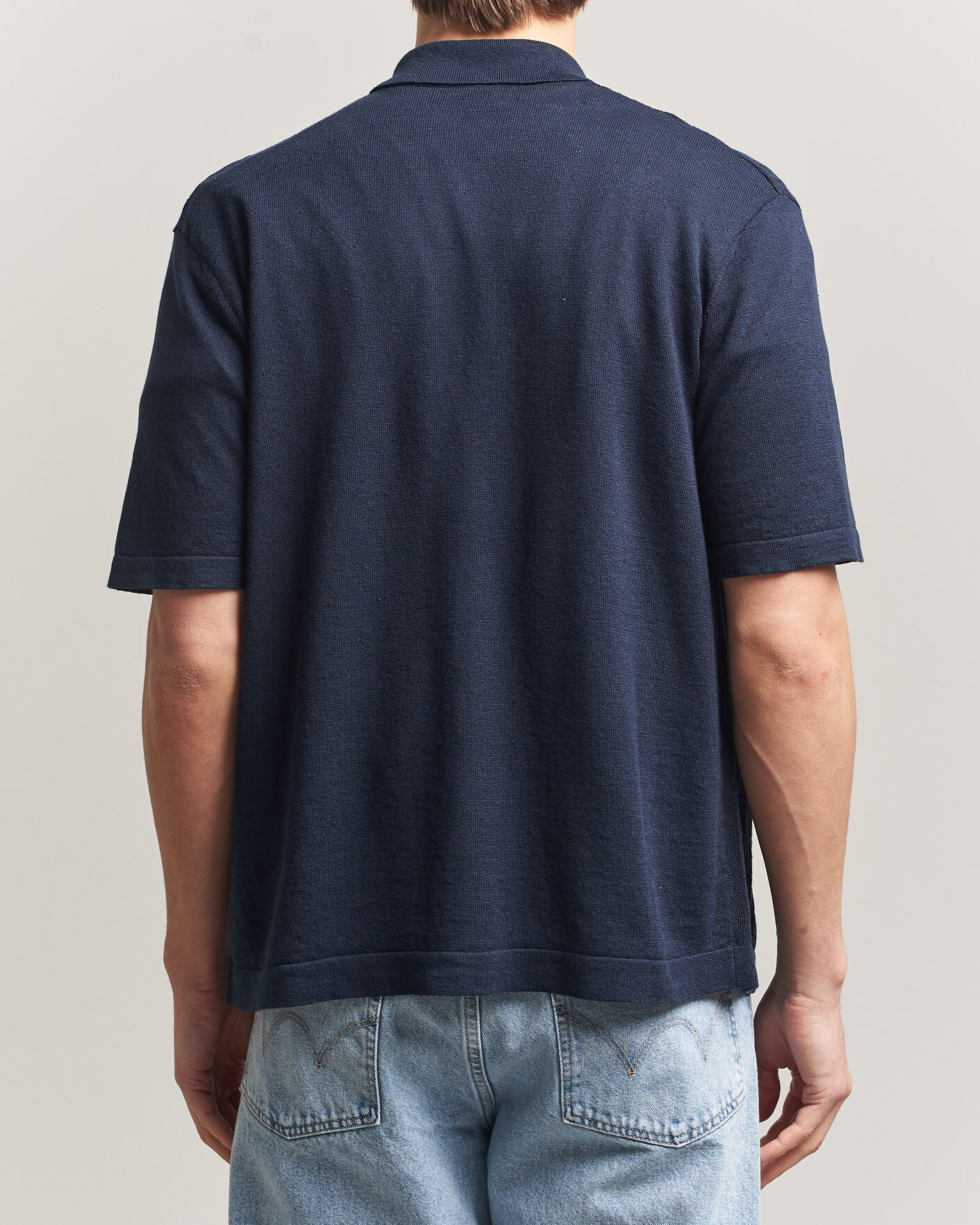 Herre | Skjorter | BOSS ORANGE | Amicino Linen/Cotton Knitted Shirt Dark Blue