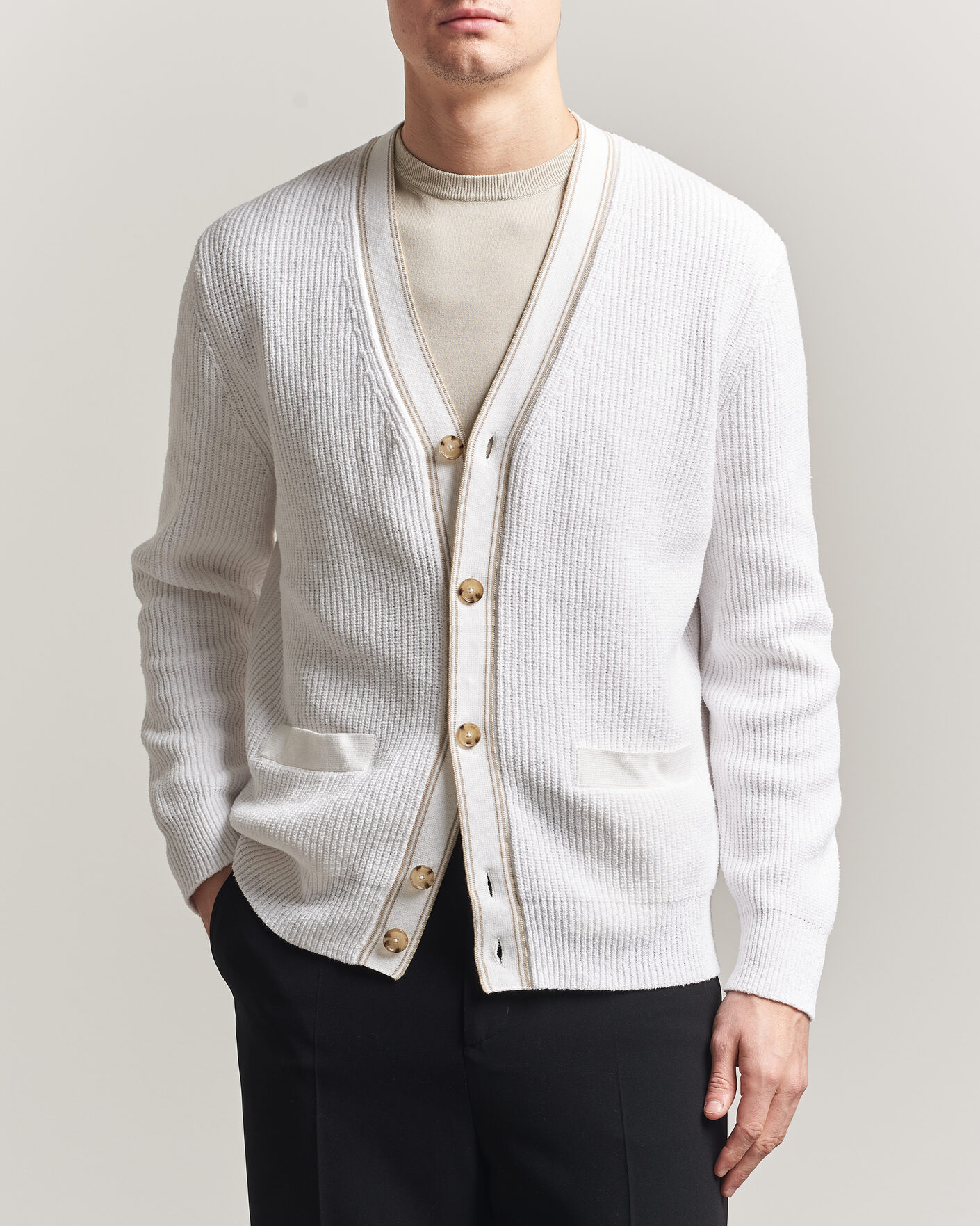 Herre | Gensere | BOSS BLACK | Napoli Knitted Cardigan White