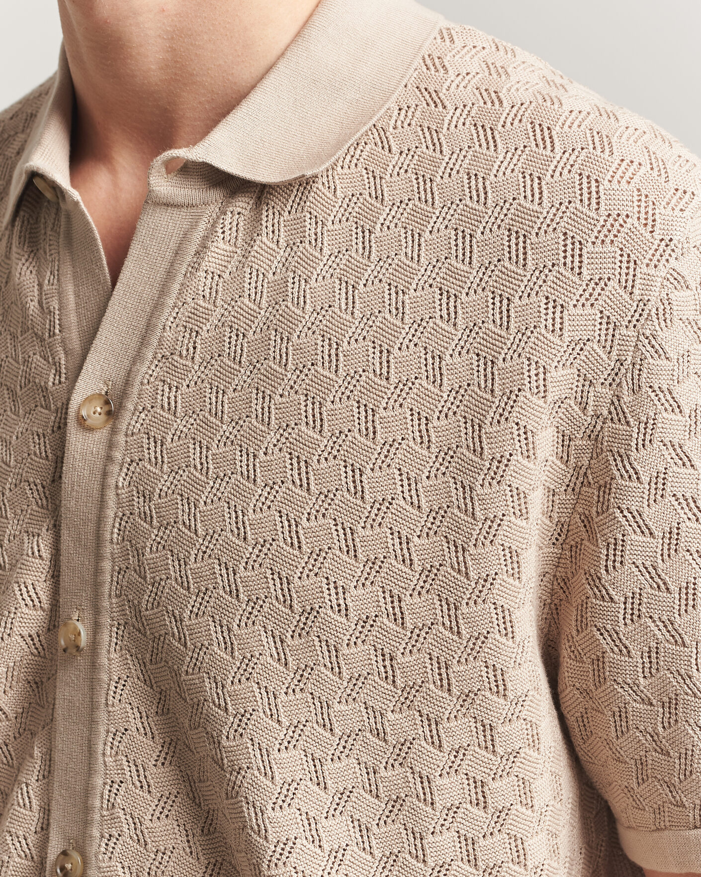 Herre | Skjorter | BOSS BLACK | Nappo Knitted Short Sleeve Shirt Open Beige