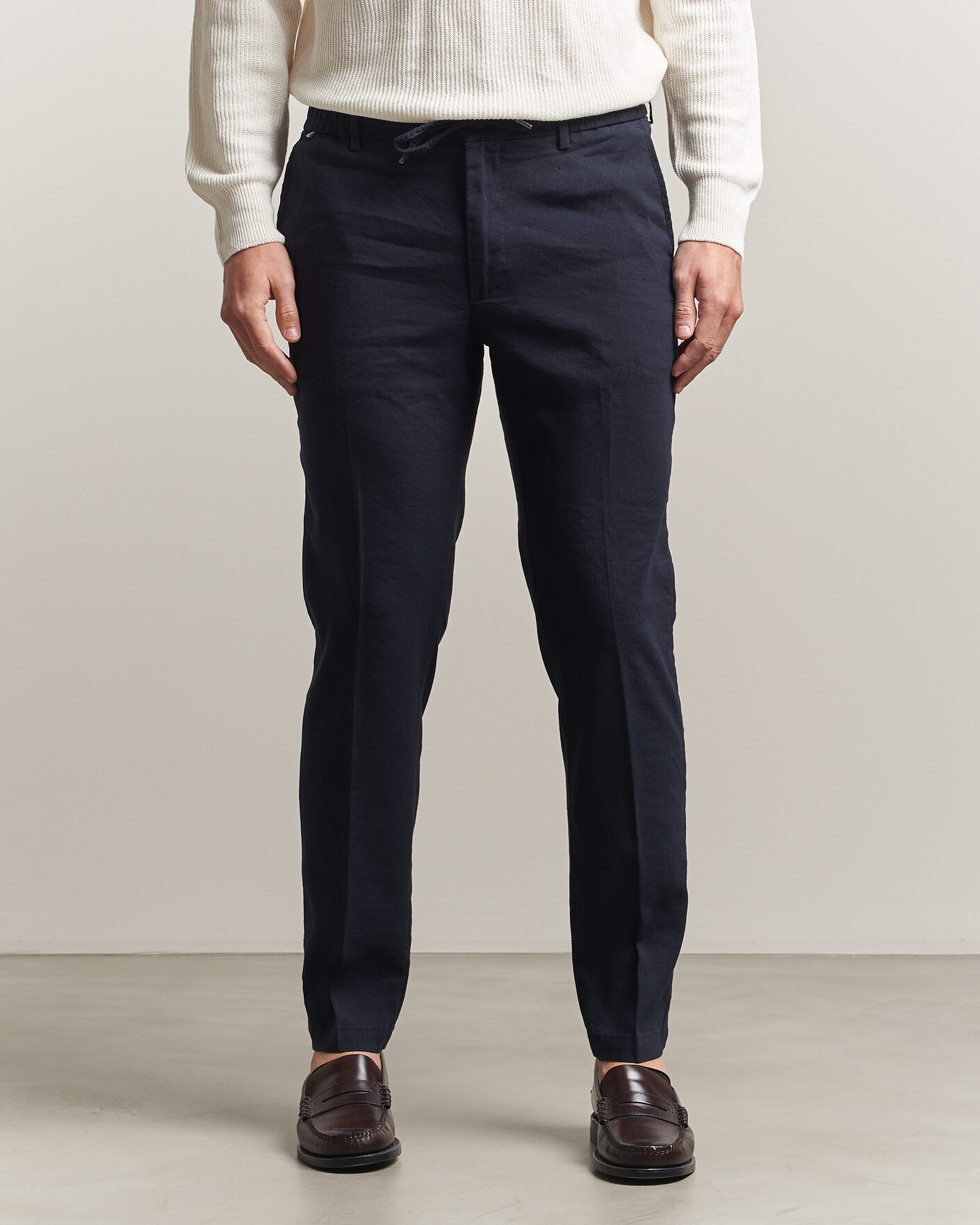 Herre | Bukser | BOSS BLACK | Kane Linen Drawstring Trousers Dark Blue